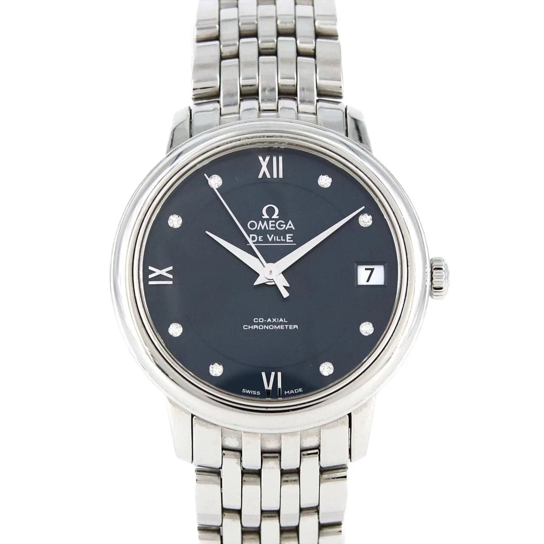 OMEGA DE VILLE PRESTIGE WATCH: Omega De Ville Prestige Watch Brand: OMEGA Type/Style: Wrist watch Material: Case: Stainless Steel Breath: Stainless Steel Color: Dial color: Blue/Diamond Size: Case diameter approx.: 32.5mm mm Max