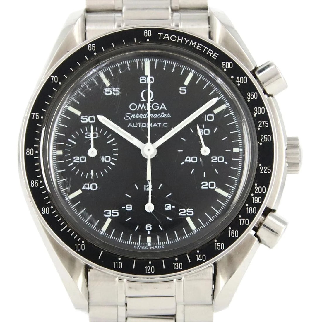 OMEGA SPEEDMASTER STAINLESS WATCH: Omega Speedmaster Stainless Watch Brand: OMEGA Type/Style: Wrist watch Material: Case: Stainless Steel Breath: Stainless Steel Color: Dial Color: Black Size: Case diameter approx.: mm Max Wrist