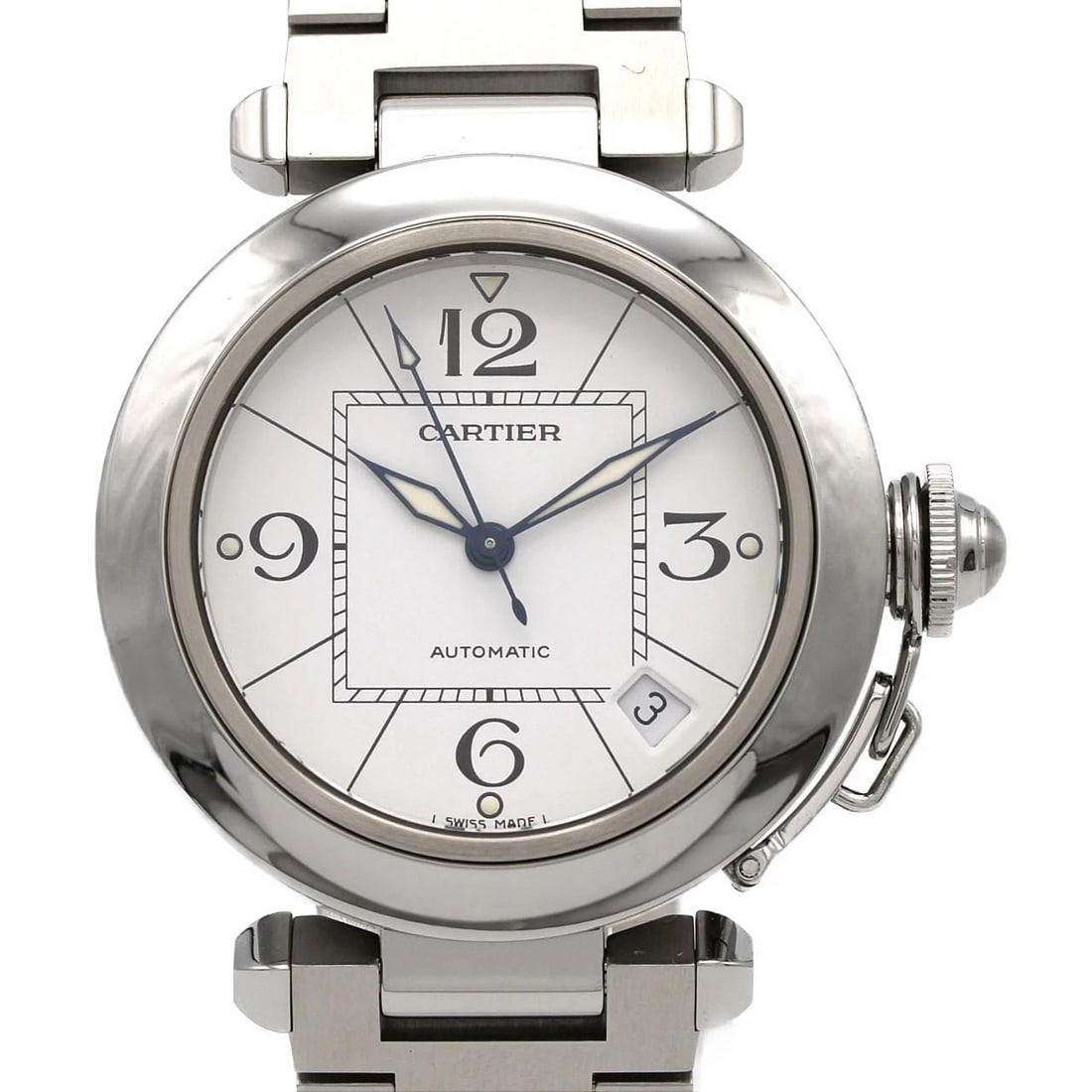 CARTIER PASHA STAINLESS STEEL MECHANICAL AUTOMATIC WATCH: Cartier Pasha Stainless Steel Mechanical Automatic Watch Brand: CARTIER Type/Style: Wrist watch Material: Case: Stainless Steel Breath: Stainless Steel Color: Dial Color: White Size: Case diameter: