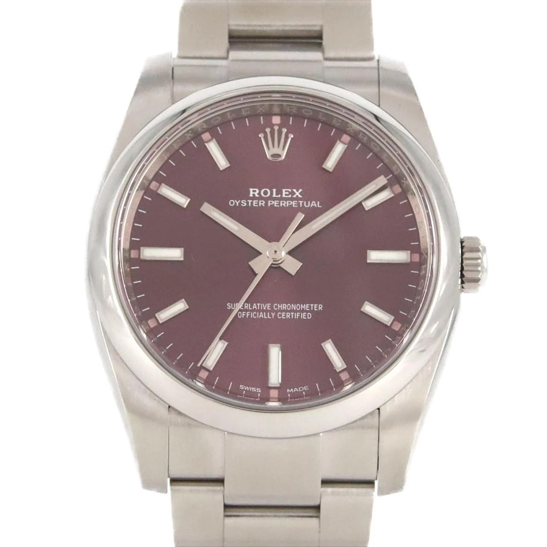 ROLEX OYSTER PERPETUAL STAINLESS STEEL MECHANICAL AUTOMATIC WATCH: Rolex Oyster Perpetual Stainless Steel Mechanical Automatic Watch Brand: ROLEx Type/Style: Wrist watch Material: Case: Stainless Steel Breath: Stainless Steel Color: Dial color: Red Grape Size: Case