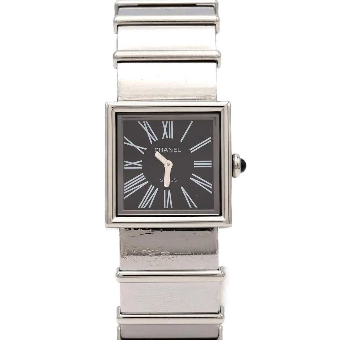 CHANEL MADEMOISELLE STAINLESS WATCH: Chanel Mademoiselle Stainless Watch Brand: CHANEL Type/Style: Wrist watch Material: Case: Stainless Steel Breath: Stainless Steel Color: Dial color: Black/Roman Size: Case diameter approx.: 22.5mm mm