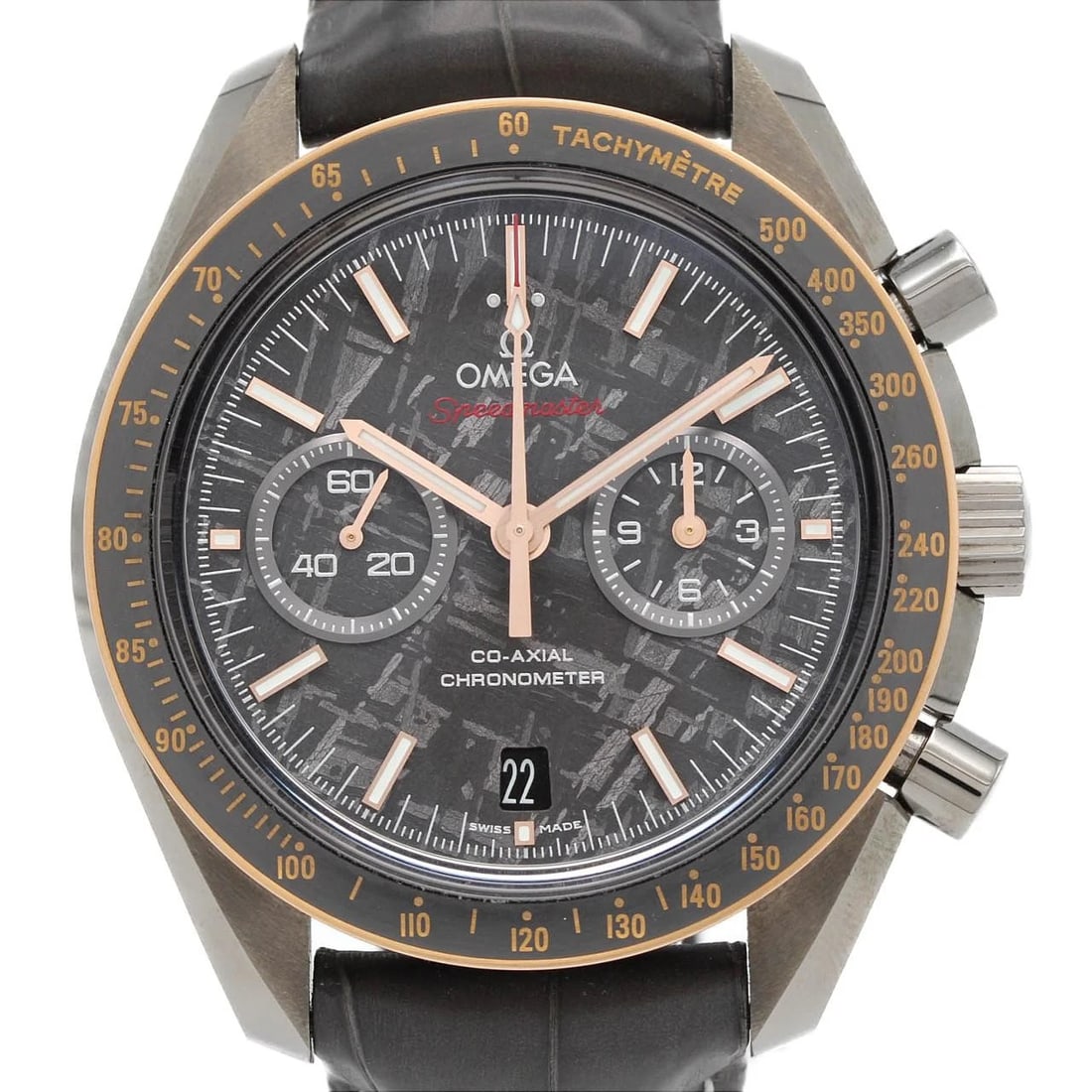 OMEGA SPEEDMASTER GREY SIDE OF THE MOON METEORITE WATCH: Omega Speedmaster Grey Side of the Moon Meteorite Watch Brand: OMEGA Type/Style: Wrist watch Material: Case: Titanium x Sedna Gold; Bracelet: Strap Color: Dial color: Meteorite Band color: Gray Size: