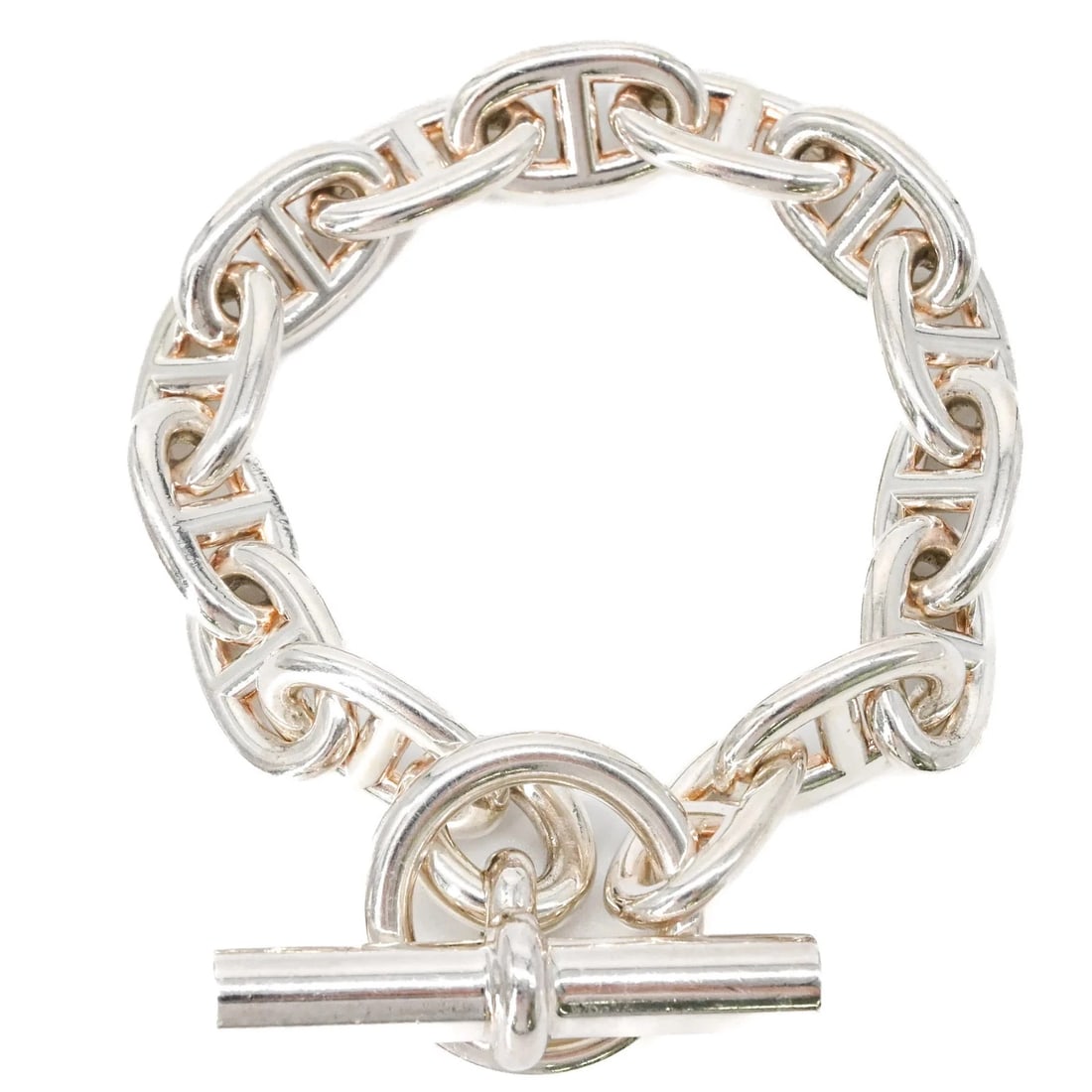 HERMES CHAINE D'ANCRE BRACELET: HERMES Chaine d'Ancre bracelet Brand: Hermes Type/Style: Charm bracelet Material: Silver 925, Color: Silver Size: Length: 18cm / 7.08'' Accessories: None Accessories Notice: When purchasin