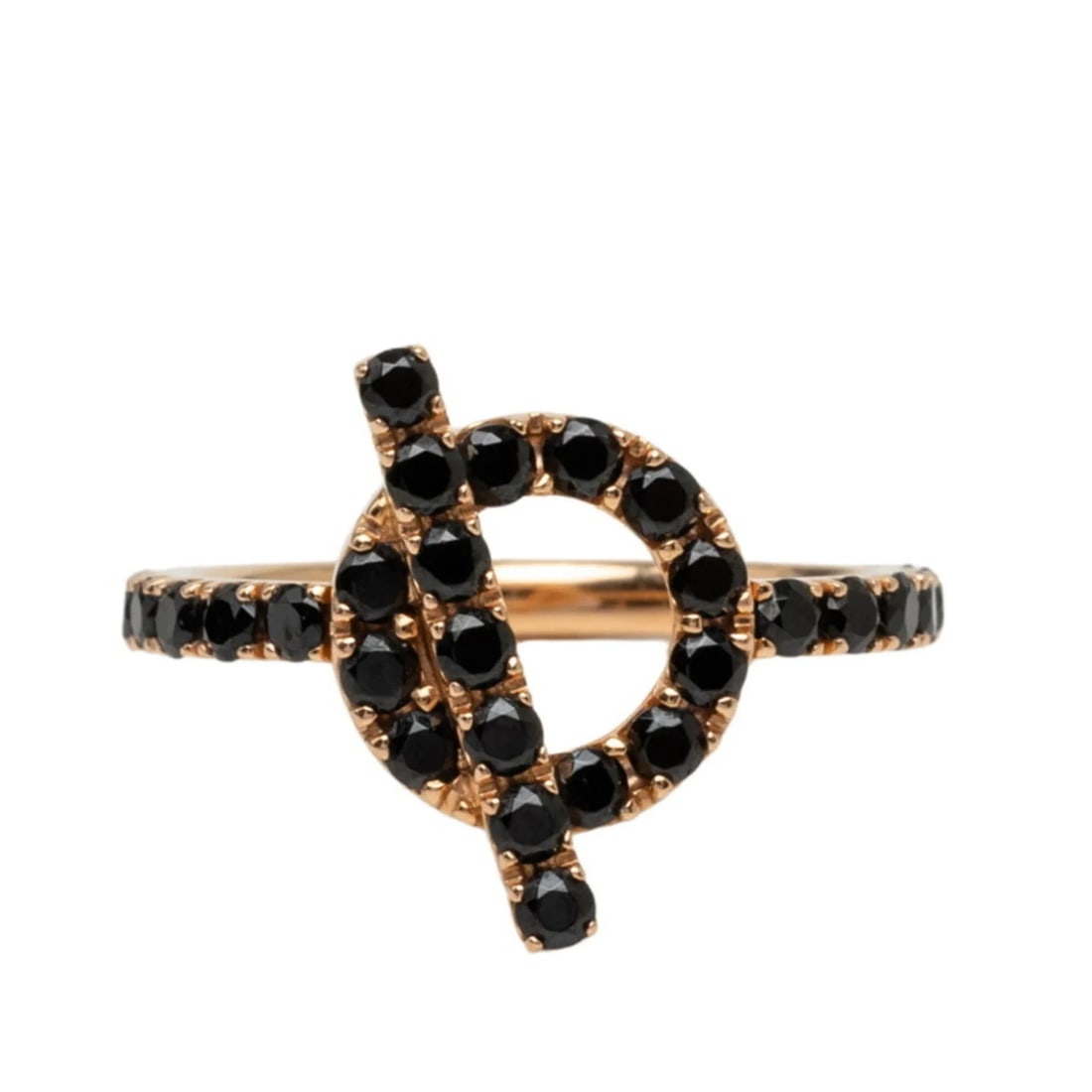 HERMES 18KPG PINK GOLD BLACK SPINEL FINESSE RING: Hermes 18KPG Pink Gold Black Spinel Finesse Ring Brand: Hermes Type/Style: Band ring Material: Pink gold (18K), Main Stone Black Spinel Finesse Color: Pink gold Size: US 4.5 Accessories: None