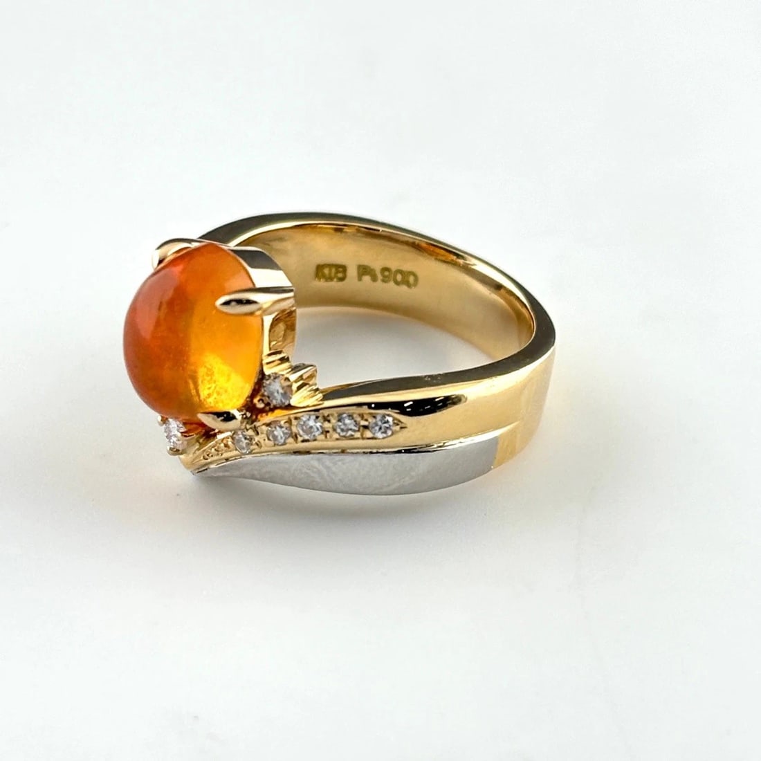 FIRE OPAL DESIGN RING YG PLATINUM MELEE DIAMOND RING: Fire Opal Design Ring Yg Platinum Melee Diamond Ring Brand: Unbranded Type/Style: Ring Material: 18K YG, Main Stone Opal /Secondary Stone:Natural Color: YG Size: US6.5 to 7 Accessories: None