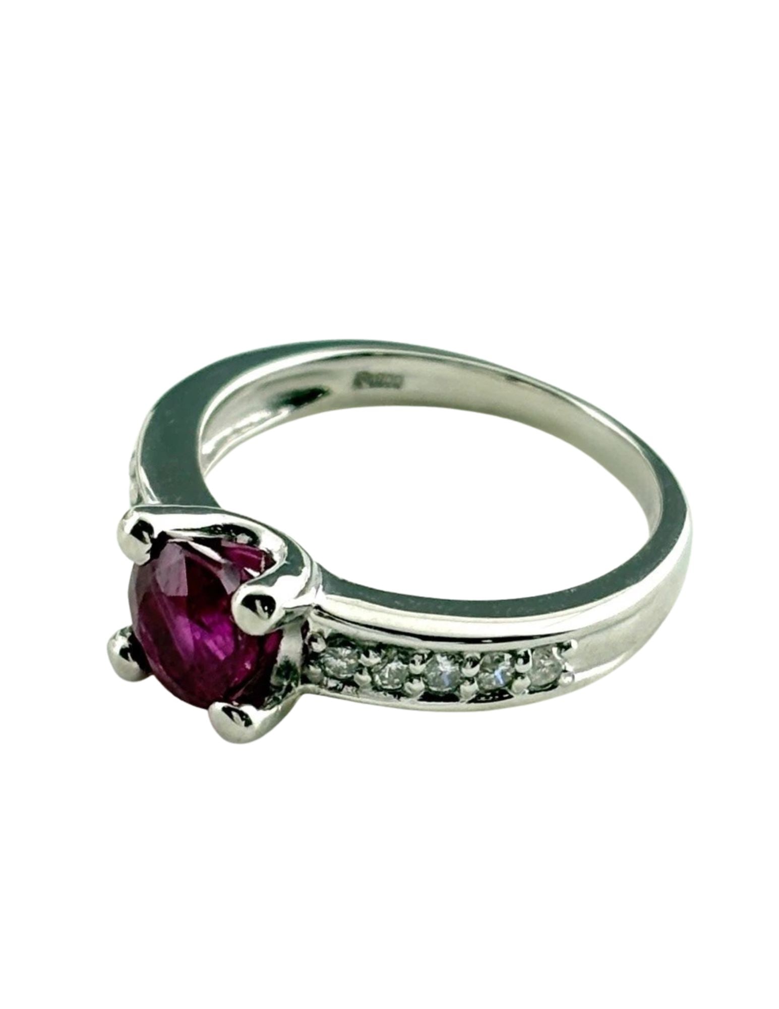 RUBY DESIGN RING PLATINUM MELEE DIAMOND RING: Ruby Design Ring Platinum Melee Diamond Ring Brand: Unbranded Type/Style: Ring Material: Pt900, Main Stone Ruby /Secondary Stone:Natural Color: None Size: US4.5 to 5 Accessories: None Acce