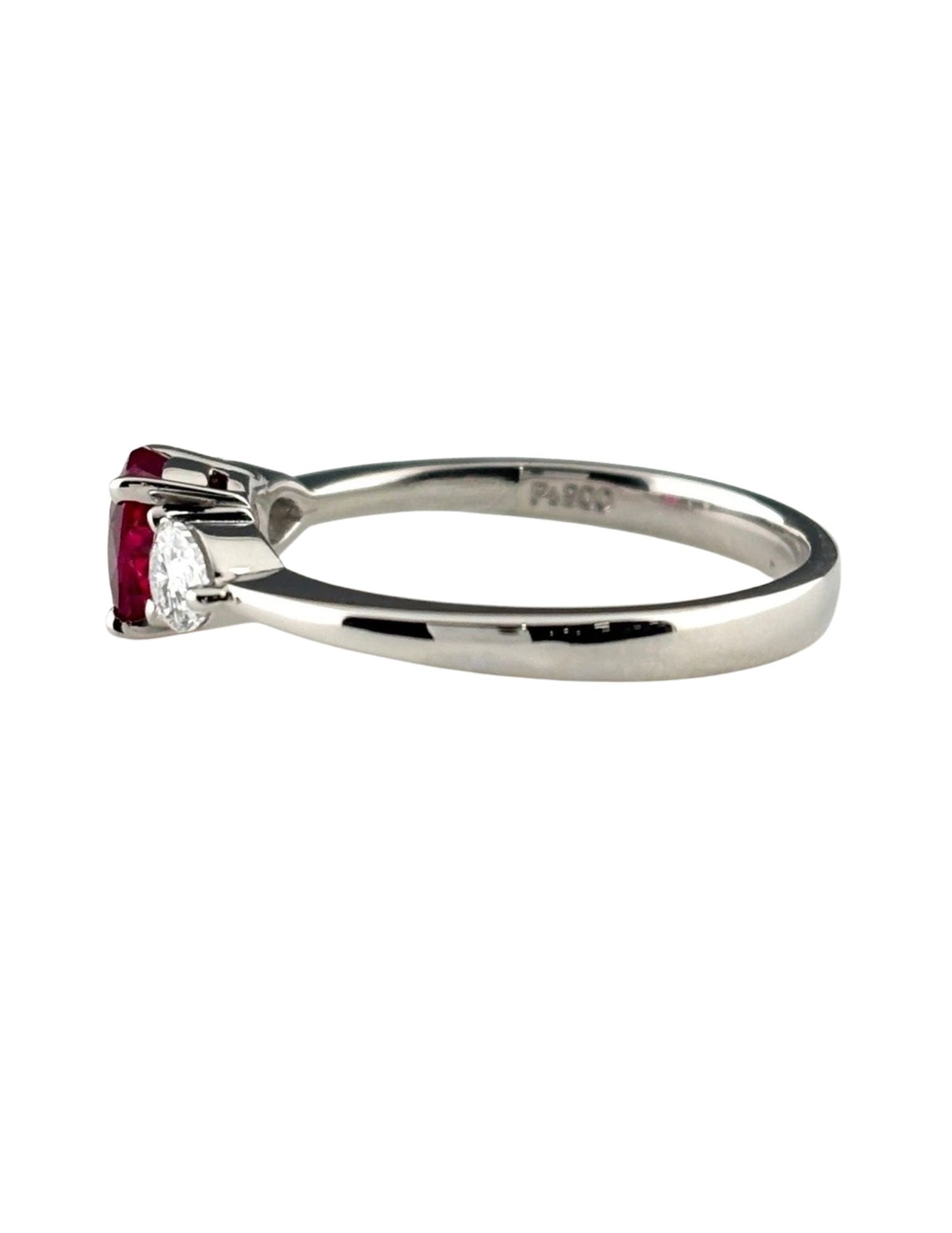 RUBY DESIGN RING PLATINUM MELEE DIAMOND RING: Ruby Design Ring Platinum Melee Diamond Ring Brand: Unbranded Type/Style: Ring Material: Pt900, Main Stone Ruby /Secondary Stone:Natural Color: None Size: US6 to 6.5 Accessories: None Accessories