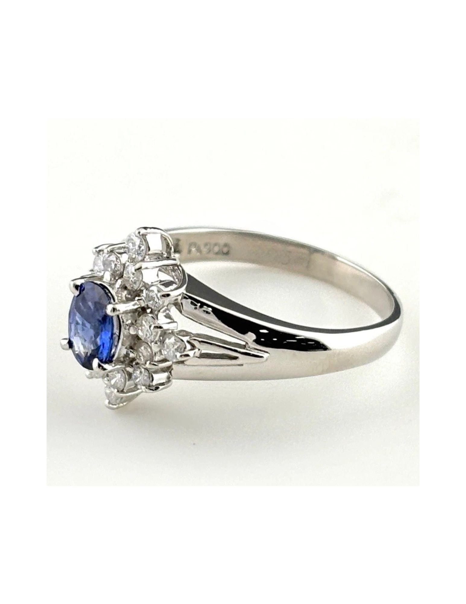 SAPPHIRE DESIGN RING PLATINUM MELEE DIAMOND RING: Sapphire Design Ring Platinum Melee Diamond Ring Brand: Unbranded Type/Style: Ring Material: Pt900, Main Stone Sapphire /Secondary Stone:Natural Color: None Size: US6.5 to 7 Accessories: None