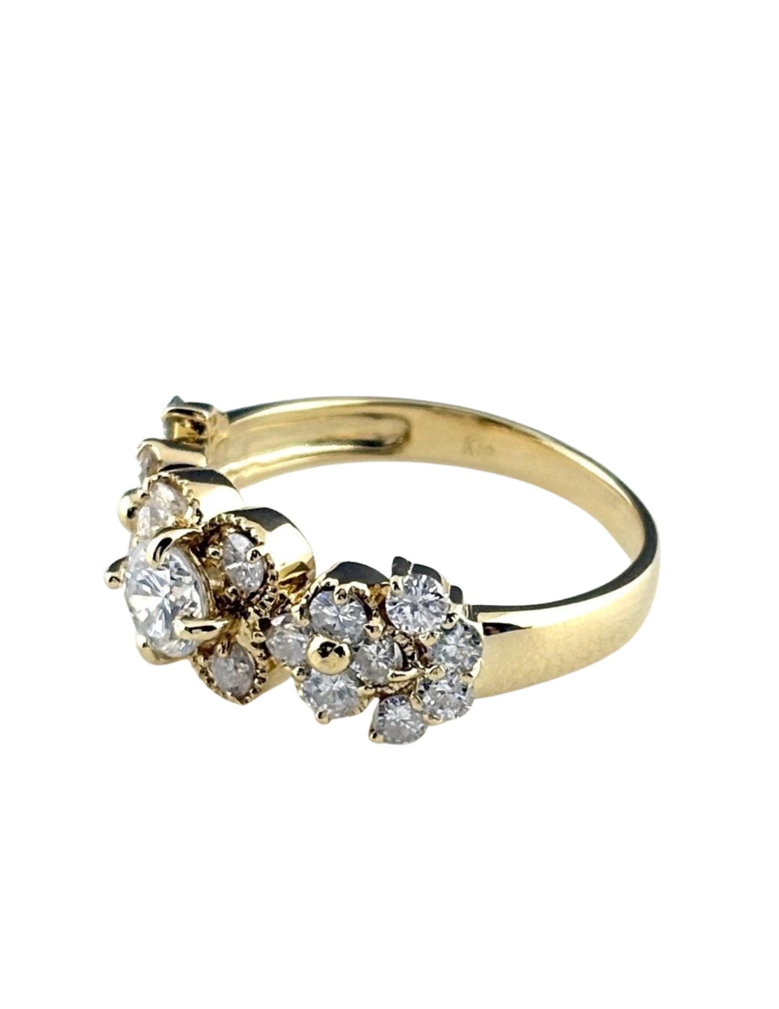 FLOWER MOTIF DESIGN RING YG MELEE DIAMOND FLOWER RING: Flower Motif Design Ring Yg Melee Diamond Flower Ring Brand: Unbranded Type/Style: Ring Material: 18K YG, Main Stone Natural Color: YG Size: US6.5 Accessories: None Accessories Notice: Whe