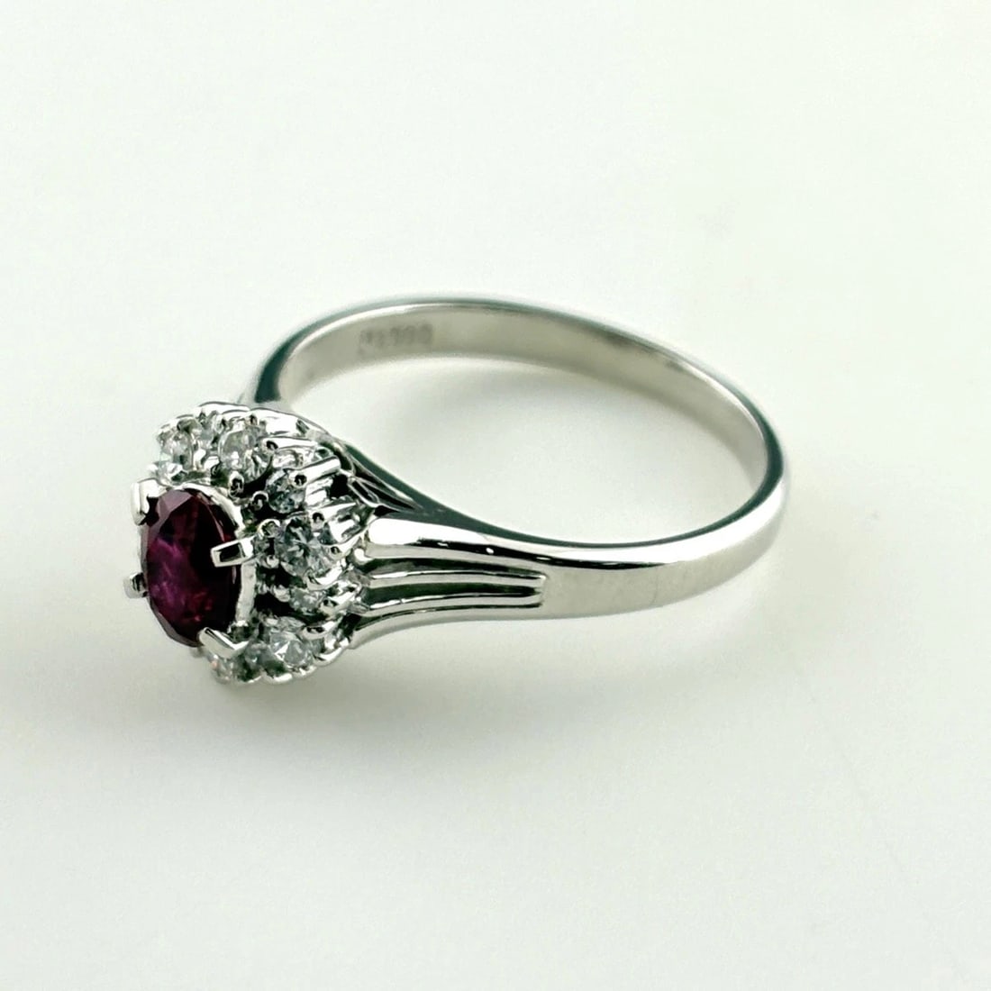 RUBY DESIGN RING PLATINUM MELEE DIAMOND RING PT900: Ruby Design Ring Platinum Melee Diamond Ring Pt900 Brand: Unbranded Type/Style: Ring Material: Pt900, Main Stone Ruby /Secondary Stone:Natural Color: None Size: US6.5 Accessories: None Acc