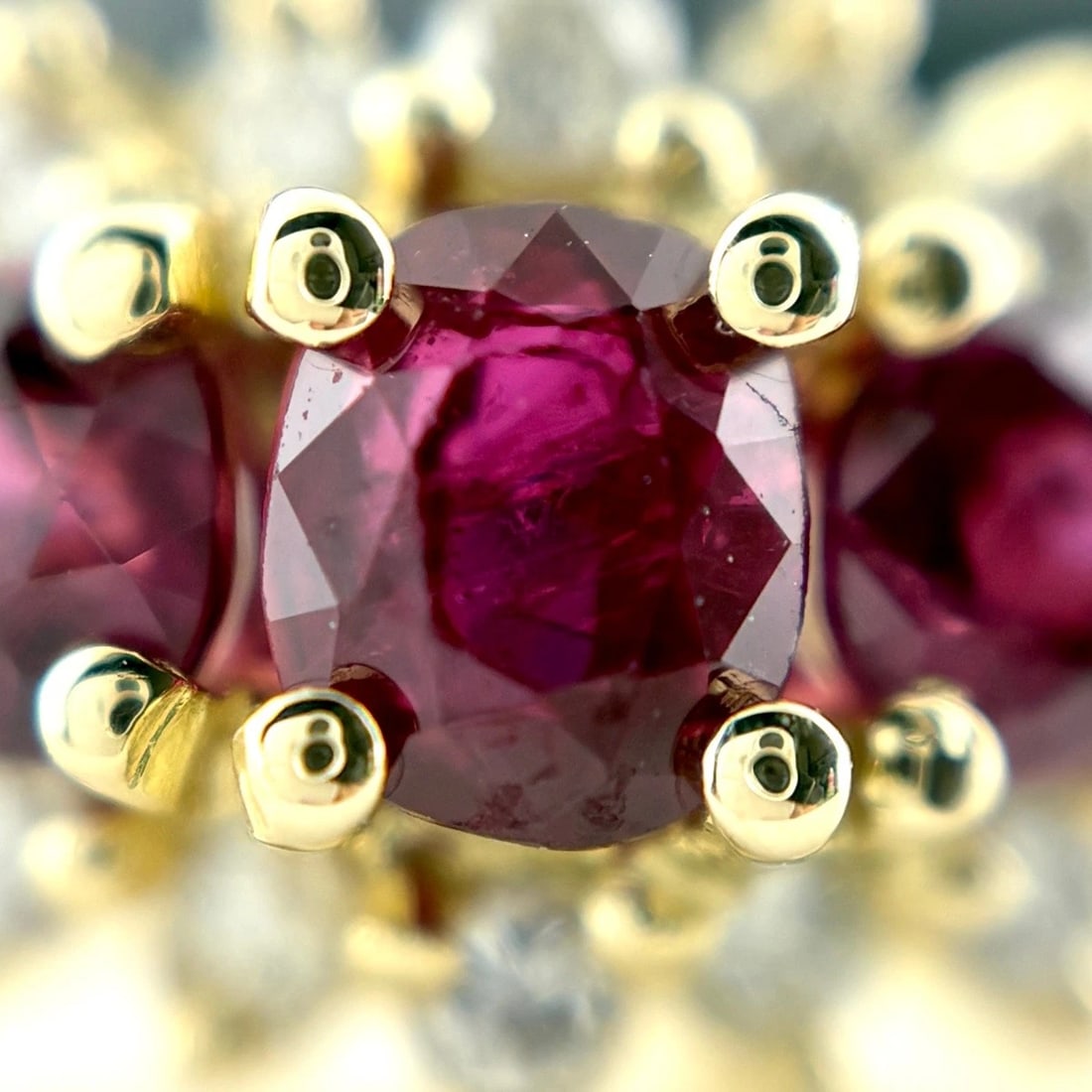 RUBY DESIGN RING YG MELEE DIAMOND RING 18K 750 RUBY - 2