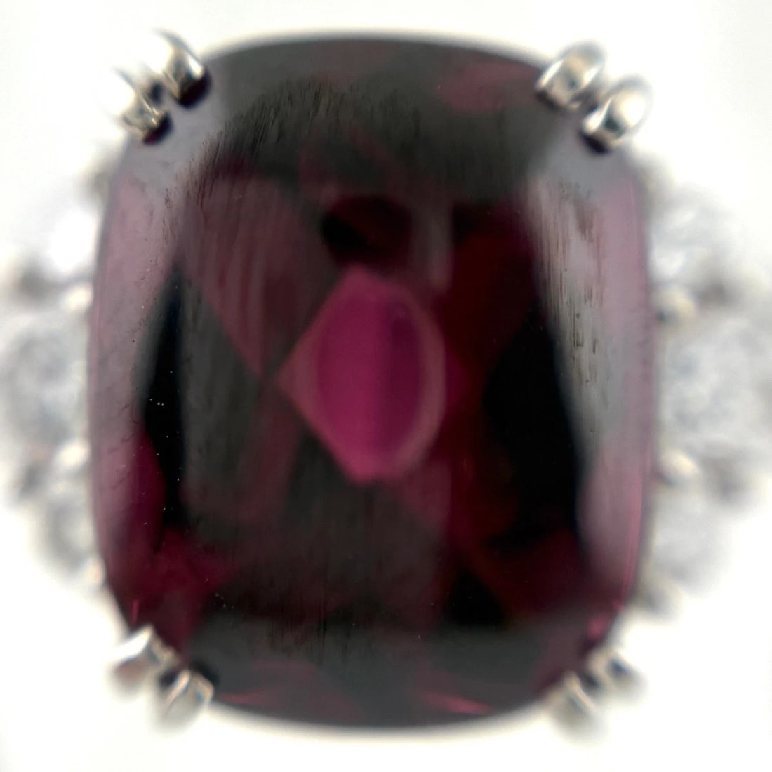 GARNET PLATINUM RING MELEE DIAMOND RING - 2