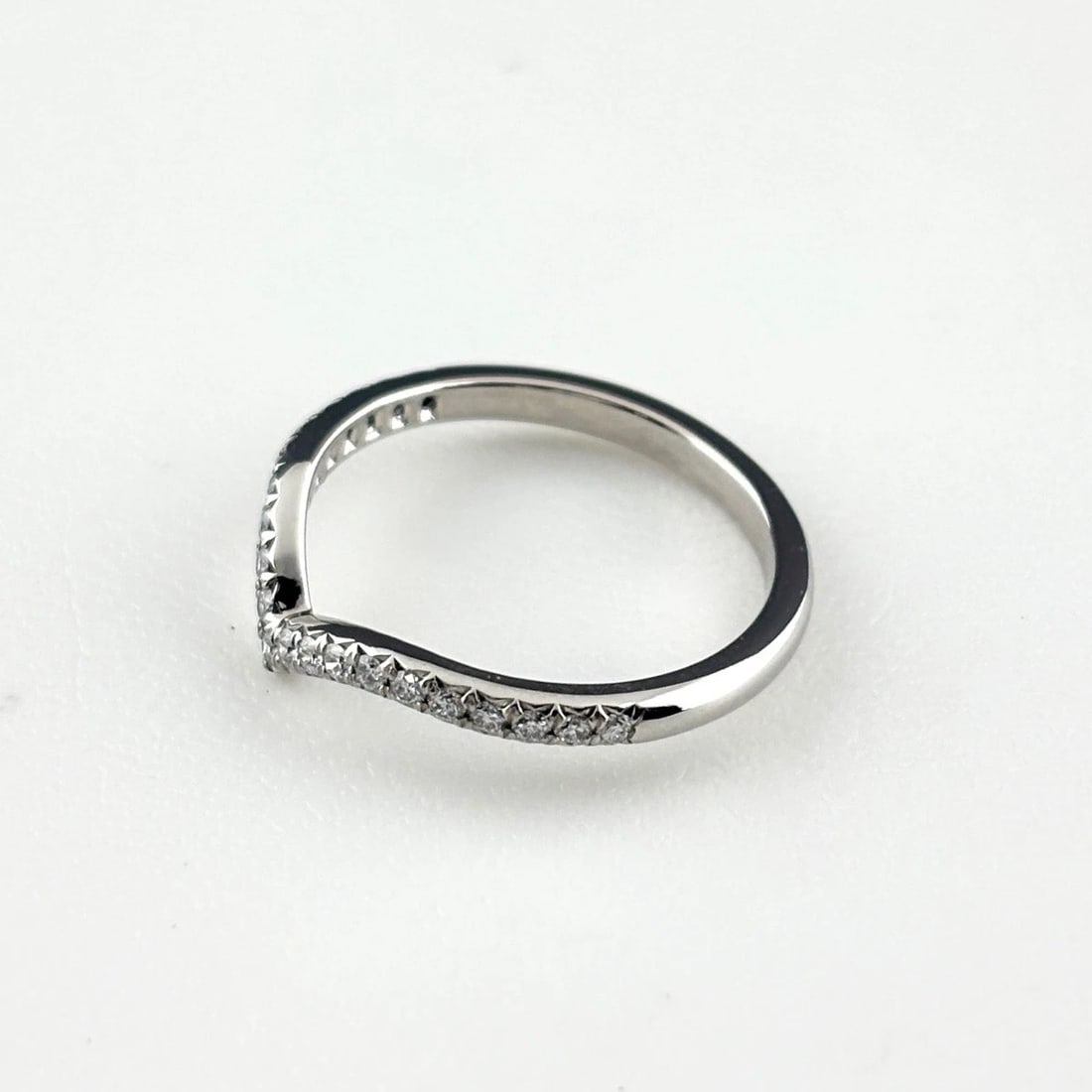 TIFFANY&CO. CURVED BAND PLATINUM MELEE DIAMOND RING: Tiffany&Co. Curved Band Platinum Melee Diamond Ring Brand: TIFFANY&Co. Type/Style: Ring Material: Pt950, Main Stone Natural Color: None Size: US6 Accessories: None Accessories Notice: When purchasing