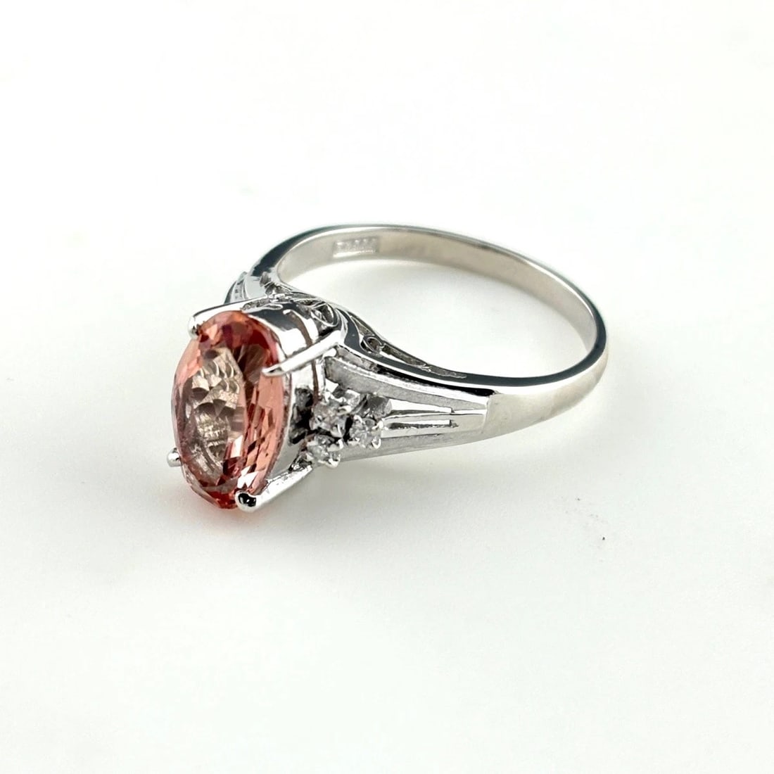 IMPERIAL TOPAZ DESIGN RING PLATINUM MELEE DIAMOND RING: Imperial Topaz Design Ring Platinum Melee Diamond Ring Brand: Unbranded Type/Style: Ring Material: Pt900, Main Stone Topaz /Secondary Stone:Natural Color: None Size: US7 to 7.5 Accessories: None