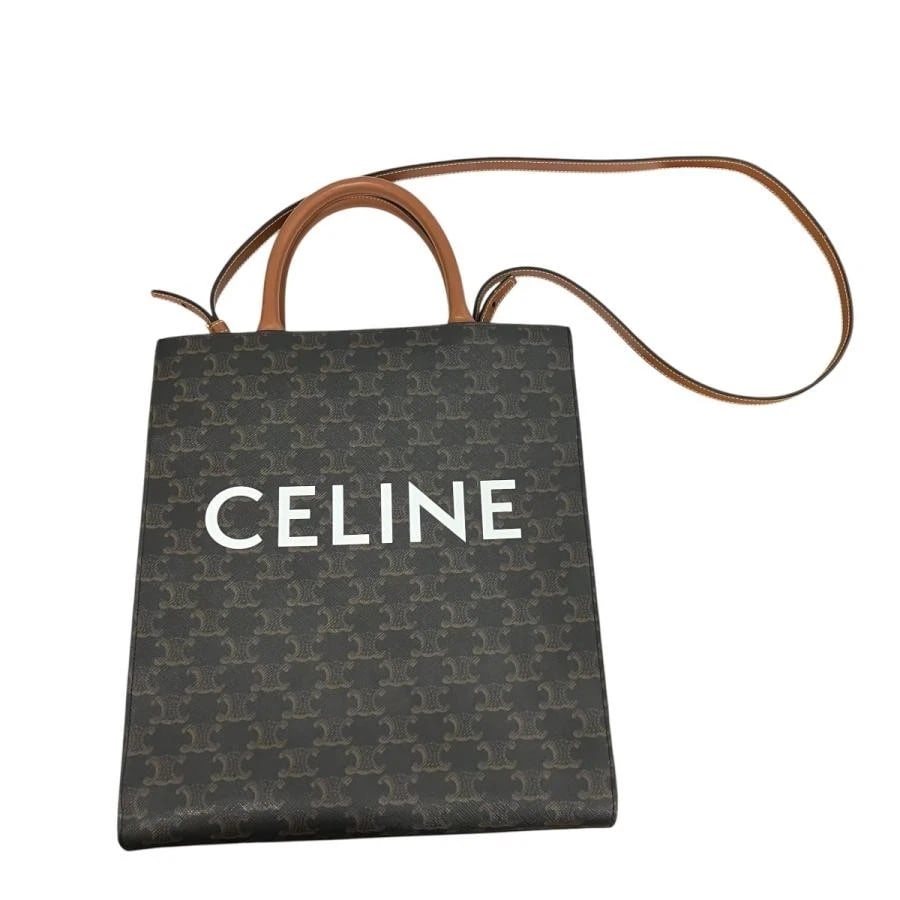 CELINE BAG: VERTICAL CABAS TRIOMPHE BLACK BROWN: CELINE Bag: Vertical Cabas Triomphe Black Brown Brand: CELINE Type/Style: Tote Material: Exterior Material Leather Color: Exterior Color Black Size: (approx. W11.0 ? H13.0 ? D3.5 inch) Accessories: