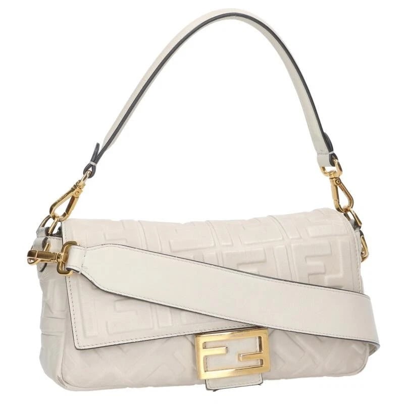 FENDI BAG: LOGO EMBOSSED BEIGE: FENDI Bag: Logo Embossed Beige Brand: FENDI Type/Style: Shoulder Bag Material: Exterior Material Leather Color: Exterior Color Beige Size: (approx. W10.2 ? H6.3 ? D2.2 inch), Accessories: None