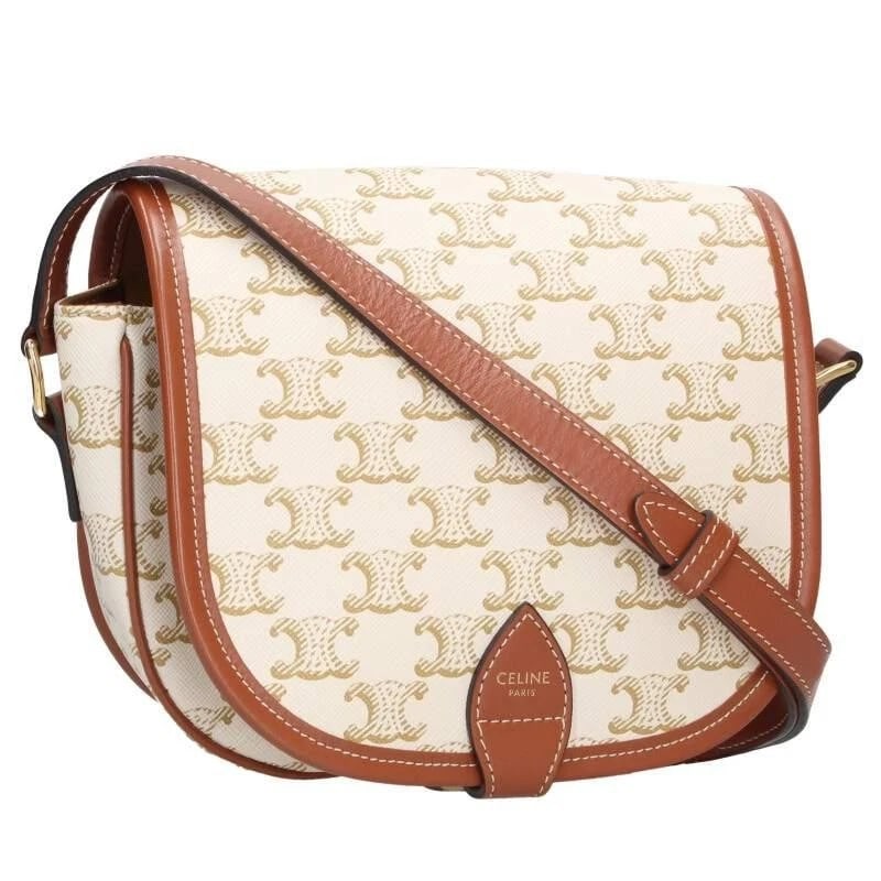CELINE BAG: FALCO TRIOMPHE PATTERN BEIGE BROWN: CELINE Bag: Falco Triomphe Pattern Beige Brown Brand: CELINE Type/Style: Shoulder Bag Material: Exterior Material Leather Color: Exterior Color Beige Brown Size: (approx. W6.7 ? H6.5 ? D2.4 inch),
