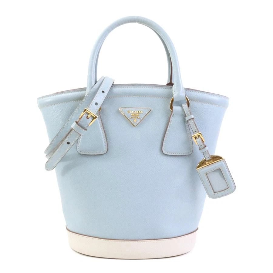 PRADA BAG: LEATHER LIGHT BLUE/OFF WHITE: PRADA Bag: Leather Light Blue/Off White Brand: PRADA Type/Style: Shoulder Bag Material: Exterior Material Leather Color: Exterior Color Light Blue / Off White Size: (approx. W8.1 ? H10.6 ? D5.9 inch)