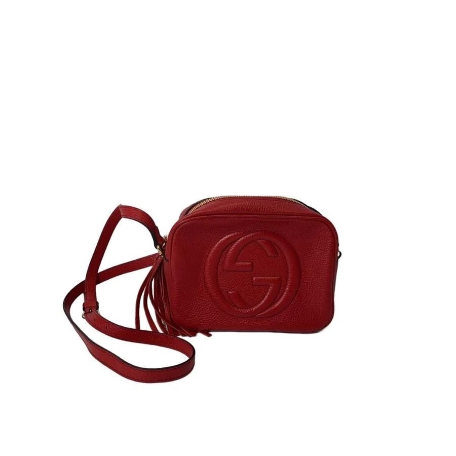 GUCCI BAG: SMALL DISCO SOHO: GUCCI Bag: Small Disco Soho Brand: GUCCI Type/Style: Crossbody Material: Exterior Material Leather Color: Exterior Color Red Size: (approx. W7.9 ? H5.9 ? D2.8 inch) Accessories: None Accessories