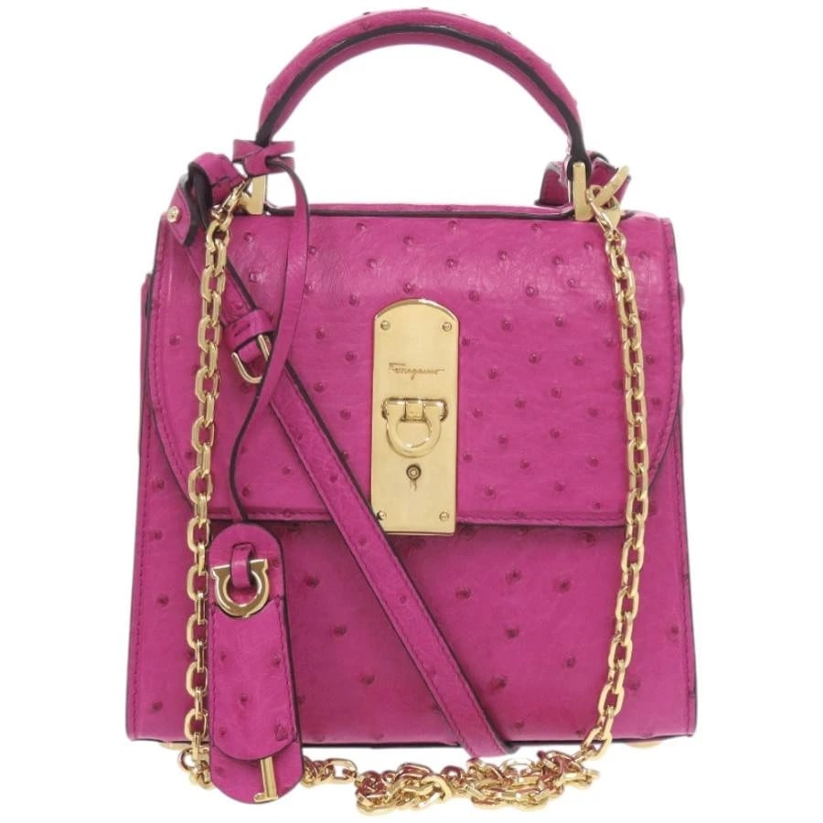 SALVATORE FERRAGAMO BAG: BOXYZ FUCHSIA PINK: SALVATORE FERRAGAMO Bag: Boxyz Fuchsia Pink Brand: Salvatore Ferragamo Type/Style: Top Handle Bag / Crossbody / Clutch Material: Exterior Material Ostrich Color: Exterior Color Fuchsia Pink Size: