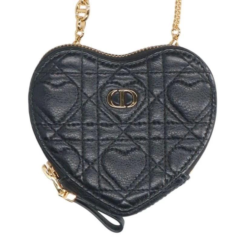 DIOR BAG: CARO HEART LEATHER CHAIN POUCH BLACK: DIOR Bag: Caro Heart Leather Chain Pouch Black Brand: Dior Type/Style: Clutch Material: Exterior Material Leather Color: Exterior Color Black Size: (approx. W4.5 ? H3.9 ? D0.8 inch) Accessories: None