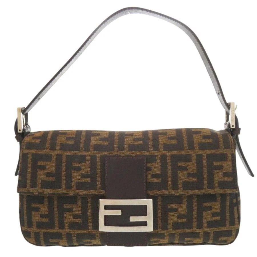 FENDI BAG: MAMMA BAGUETTE: FENDI Bag: Mamma Baguette Brand: FENDI Type/Style: Shoulder Bag Material: Exterior Material Leather / Nylon Jacquard Color: Exterior Color Brown Size: (approx. W10.6 ? H6.3 ? D1.6 inch) Accessorie