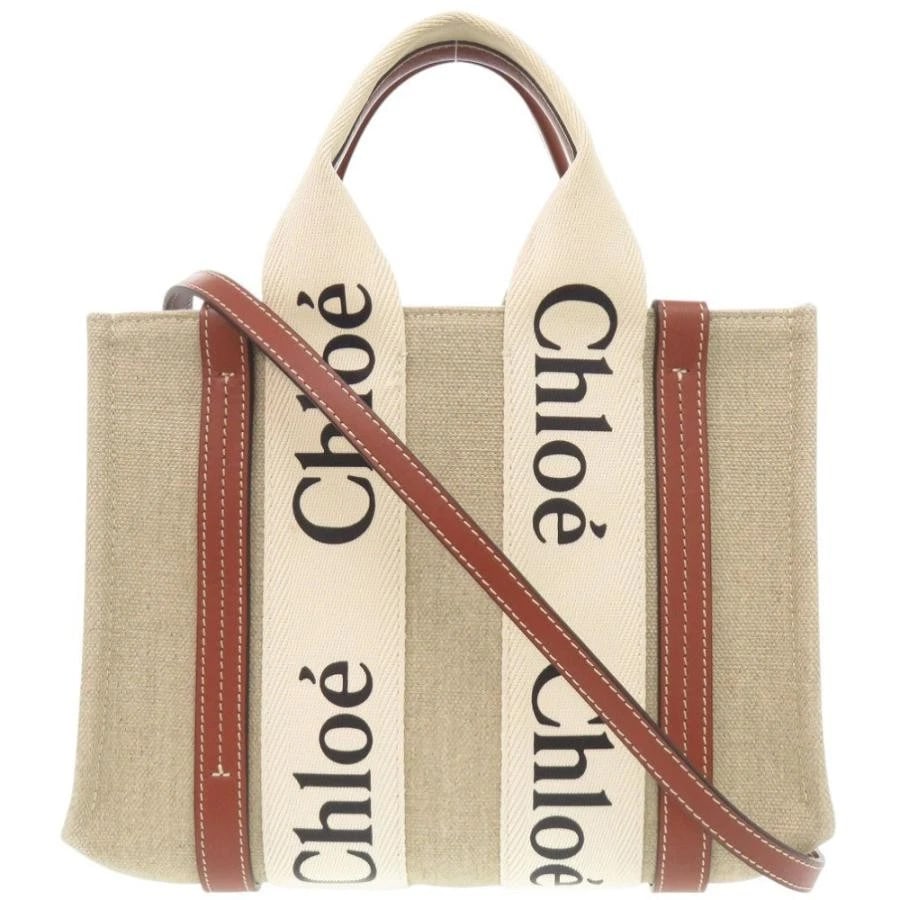 CHLOE BAG: 2WAY WOODY SMALL TOTE BEIGE: CHLOE Bag: 2WAY Woody Small Tote Beige Brand: Chloe Type/Style: Tote Material: Exterior Material Leather, Cotton Color: Exterior Color Beige Size: (approx. W10.2 ? H8.1 ? D2.6 inch) Accessories: N
