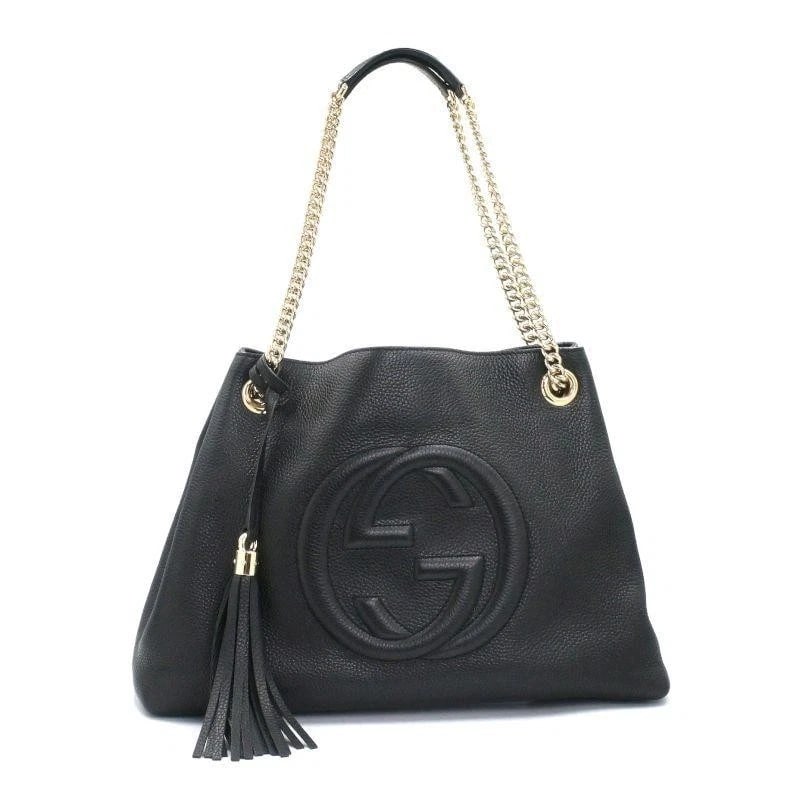 GUCCI BAG: SOHO CHAIN SHOULDER BAG: GUCCI Bag: Soho Chain Shoulder Bag Brand: GUCCI Type/Style: Shoulder Bag Material: Exterior Material Leather Color: Exterior Color Black Size: (approx. W15.4 ? H10.6 ? D5.1 inch) Accessories: None