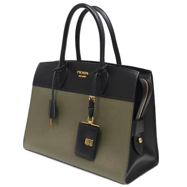 PRADA BAG: 2WAY SHOULDER TOTE BLACK KHAKI: PRADA Bag: 2way Shoulder Tote Black Khaki Brand: PRADA Type/Style: Shoulder Bag / Tote Material: Exterior Material Leather Color: Exterior Color Black ? Khaki Size: (approx. W12.2 ? H9.4 ? D5.9 inch) 