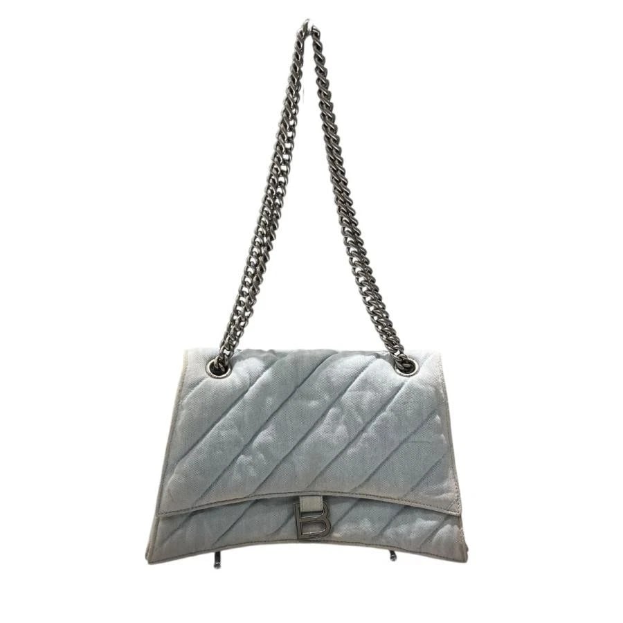 BALENCIAGA BAG: CRUSH MEDIUM CHAIN QUILTED DENIM: BALENCIAGA Bag: Crush Medium Chain Quilted Denim Brand: BALENCIAGA Type/Style: Shoulder Bag Material: Exterior Material Denim Color: Exterior Color Indigo Size: (approx. W9.8 ? H7.9 ? D4.3 inch)