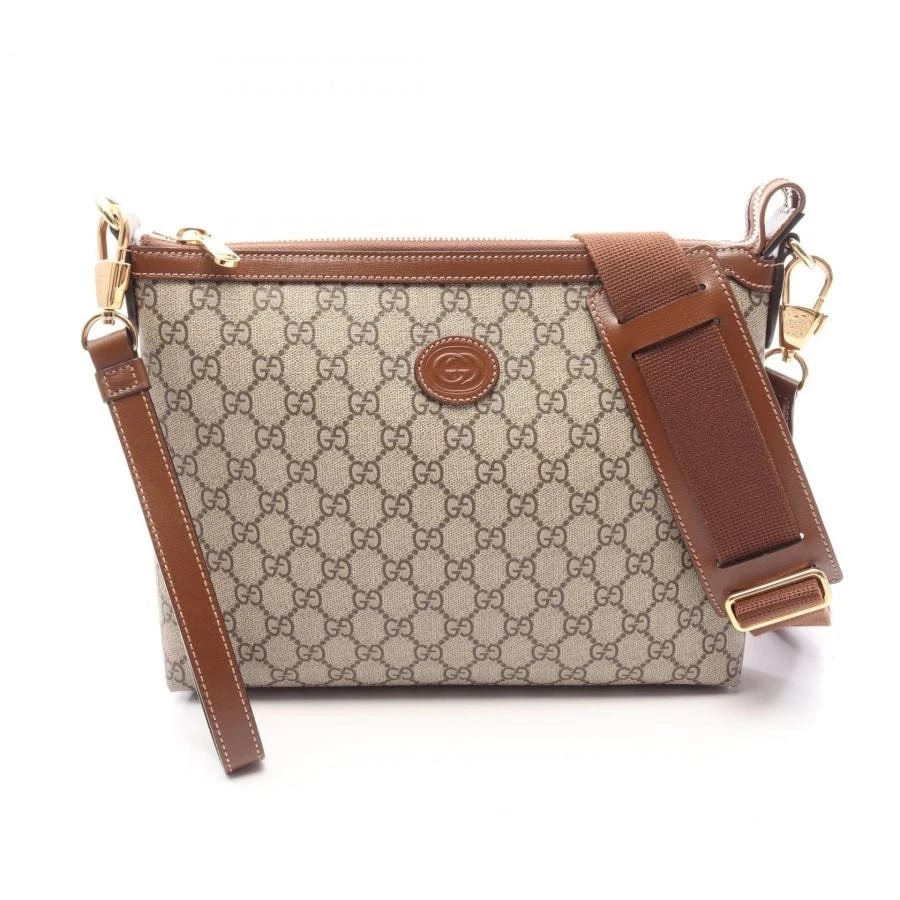 GUCCI BAG: INTERLOCKING G GG SUPREME: GUCCI Bag: Interlocking G GG Supreme Brand: GUCCI Type/Style: Messenger Bag Material: Exterior Material Canvas / Leather Color: Exterior Color Beige / Brown Size: (approx. W11.8 ? H9.1 ? D1.2 inch)