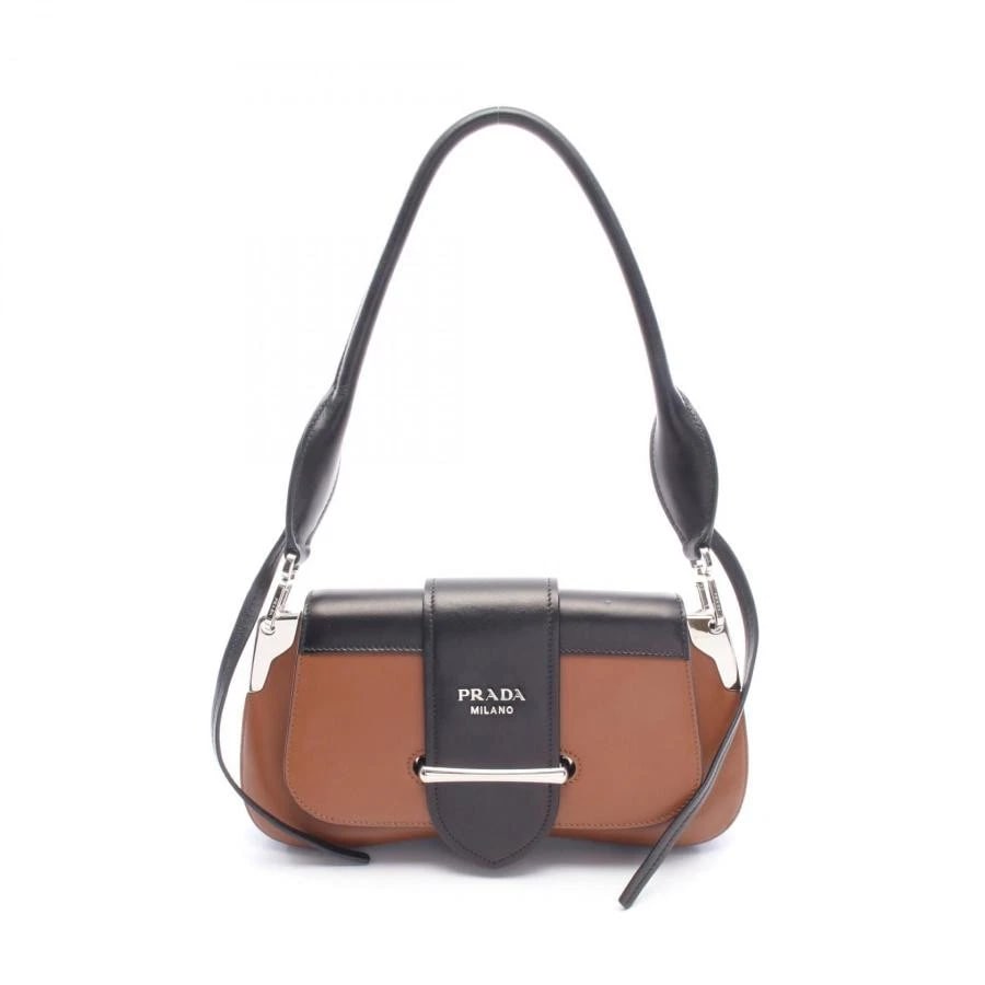 PRADA BAG: CITY CALF: PRADA Bag: CITY CALF Brand: PRADA Type/Style: Shoulder Bag Material: Exterior Material Leather Color: Exterior Color Brown / Black Size: (approx. W11.2 ? H5.7 ? D1.8 inch) Accessories: None