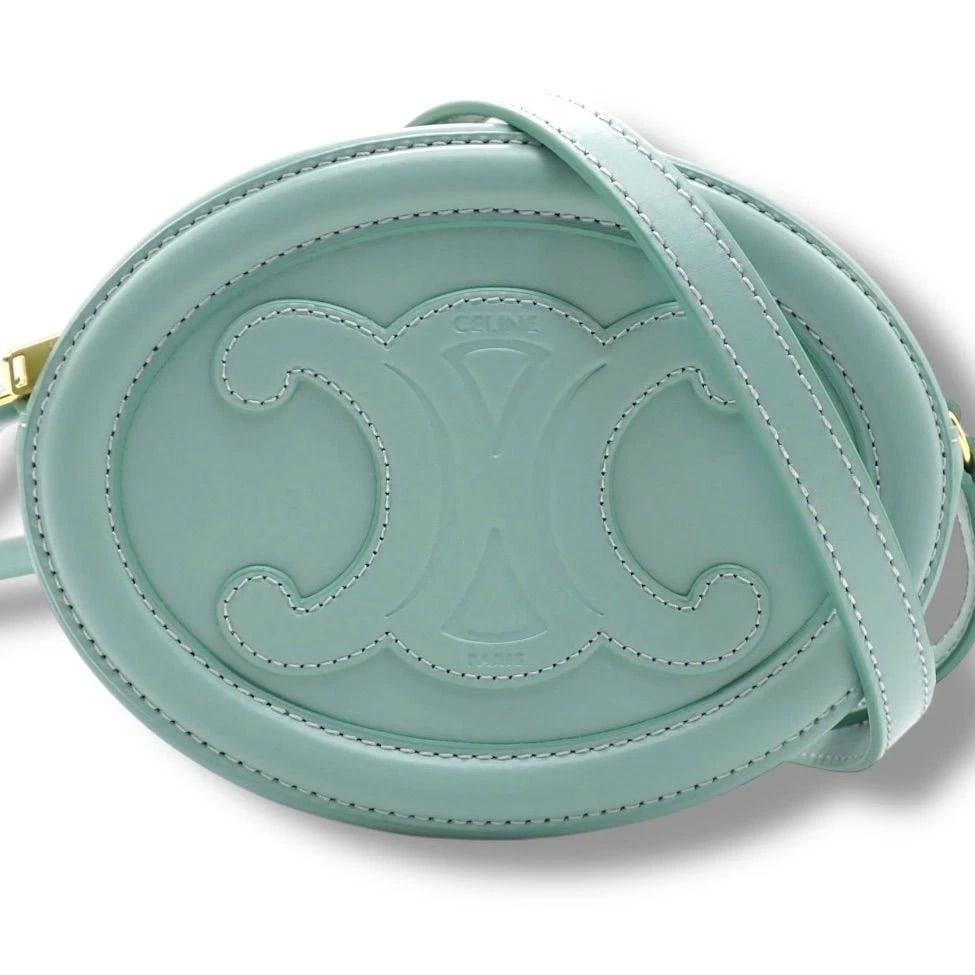 CELINE BAG: OVAL PURSE TRIOMPHE GREEN: CELINE Bag: Oval Purse Triomphe Green Brand: CELINE Type/Style: Crossbody Material: Exterior Material Leather Color: Exterior Color Green Size: (approx. W6.5 ? H4.9 ? D2.2 inch) Accessories: None