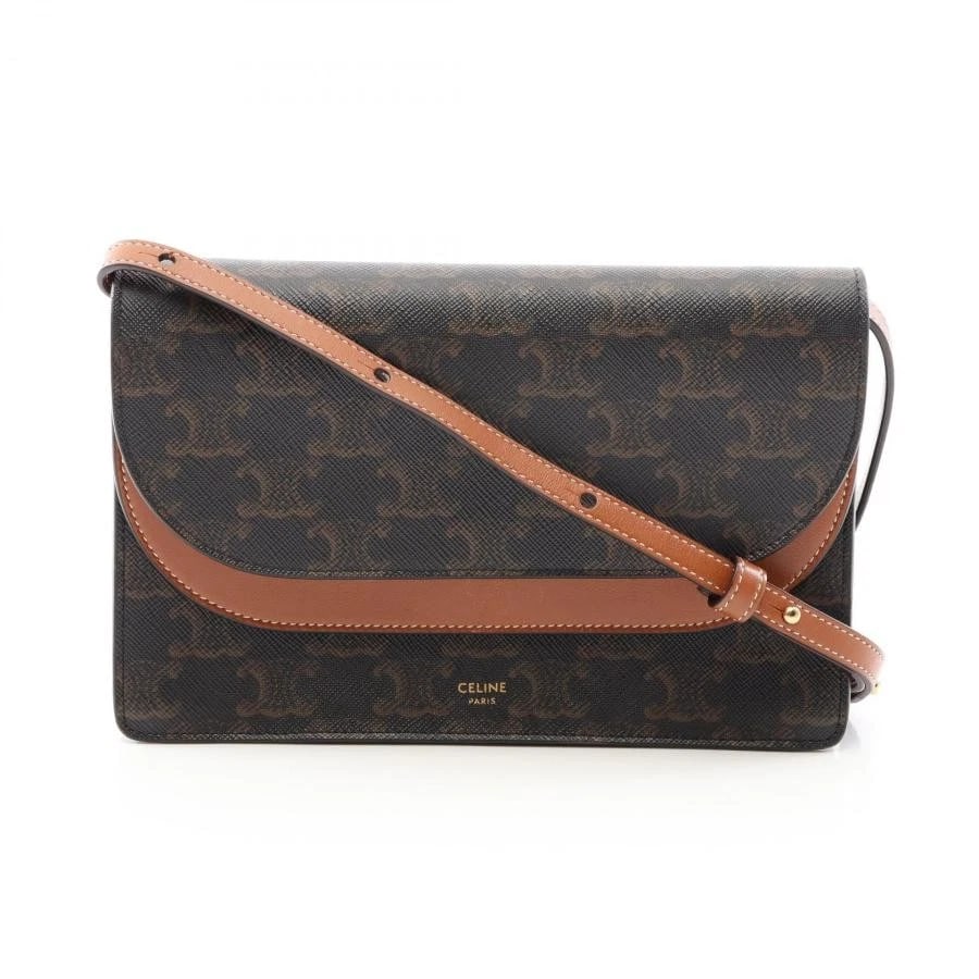CELINE SHOULDER BAG: TAN TRIOMPHE: CELINE Shoulder Bag: TAN Triomphe Brand: CELINE Type/Style: Shoulder Bag Material: Exterior Material Canvas / Leather Color: Exterior Color Black / Brown Size: (approx. W7.9 ? H5.1 ? D1.0 inch)