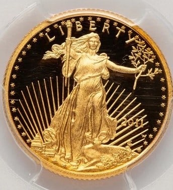 2011-W PROOF GOLD EAGLE 1/4 OZ BLUE GRADIENT: 2011-W Proof Gold Eagle 1/4 oz Blue Gradient Year: 2011 Composition: GOLD Denomination: $10 Country of Origin: United States Accessories: None Accessories Notice: When purchasing pre-owned goods, p