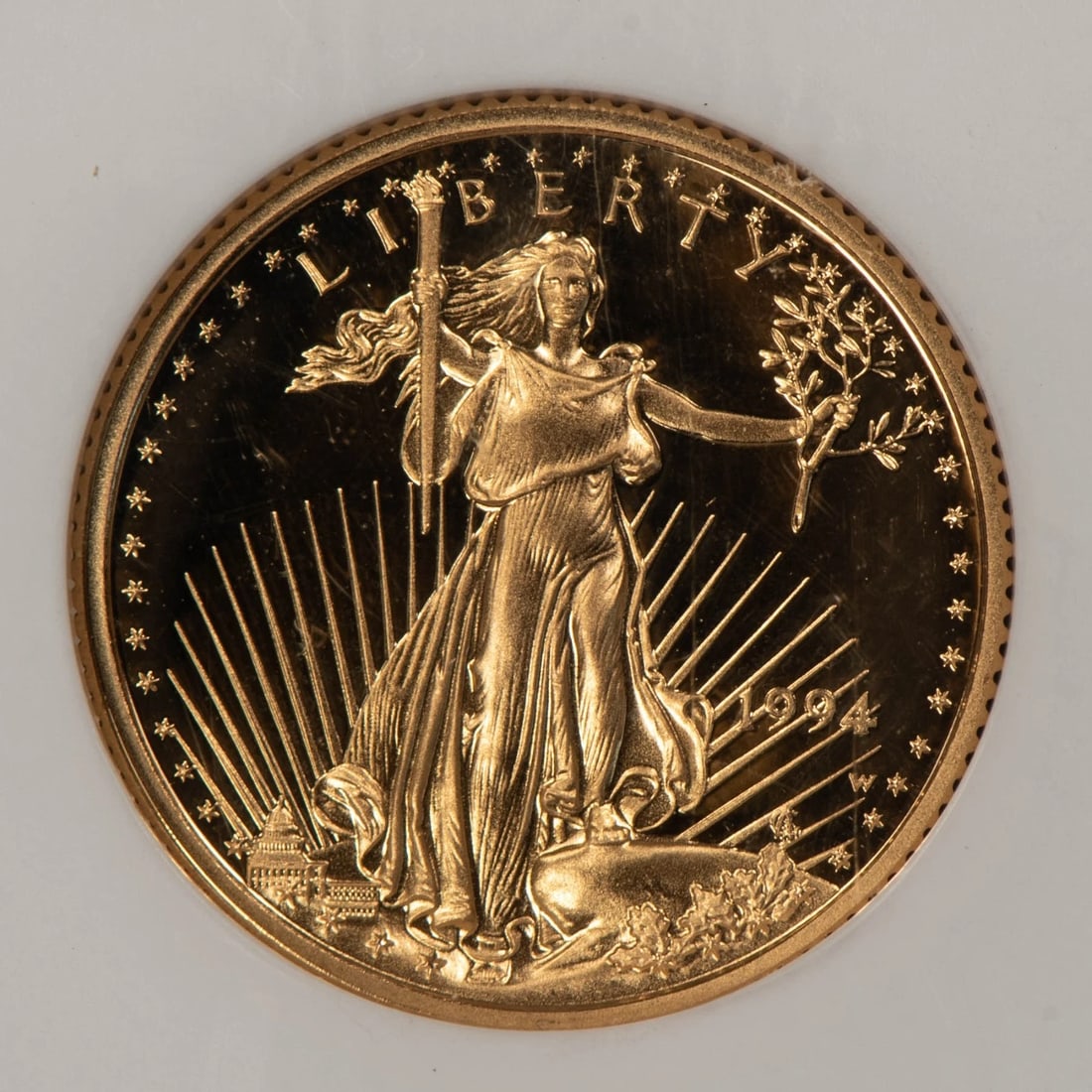1994-W G$5 1/10 OZ GOLD AMERICAN EAGLE PROOF: 1994-W G$5 1/10 oz Gold American Eagle Proof Brand/Mint: U.S. Mint Year: 1994 Fineness: 0.9167 Country of Origin: United States Accessories: None Accessories Notice: When purchasing pre-owned goods