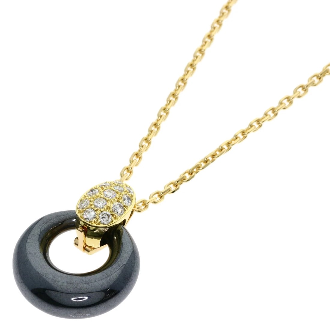 VAN CLEEF & ARPELS DIAMOND HEMATITE NECKLACE K18 YELLOW GOLD: Van Cleef & Arpels Diamond Hematite Necklace K18 Yellow Gold Brand: Van Cleef & Arpels Type/Style: Necklace Material: K18 Yellow Gold, Main Stone Natural Color: Gold Size: Chain Length:17.7inch/45cm C