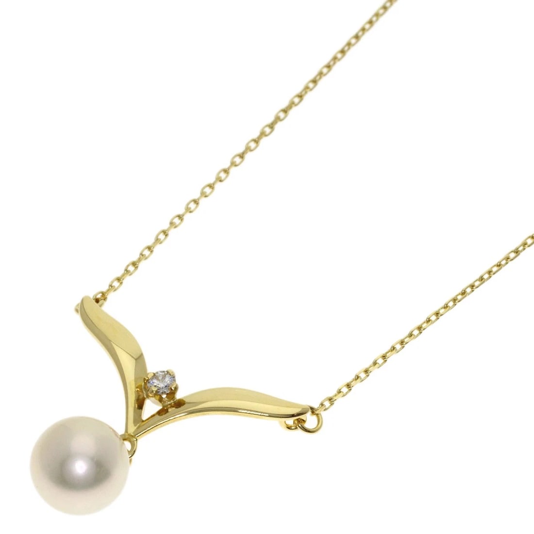 MIKIMOTO PEARL DIAMOND NECKLACE K18 YELLOW GOLD: MIKIMOTO Pearl Diamond Necklace K18 Yellow Gold Brand: MIKIMOTO Type/Style: Necklace Material: K18 Yellow Gold, Color: Gold Size: Stone Size:0.3inch/7.2mm Chain Length:16.5inch/42cm Chain Width:0.3inc