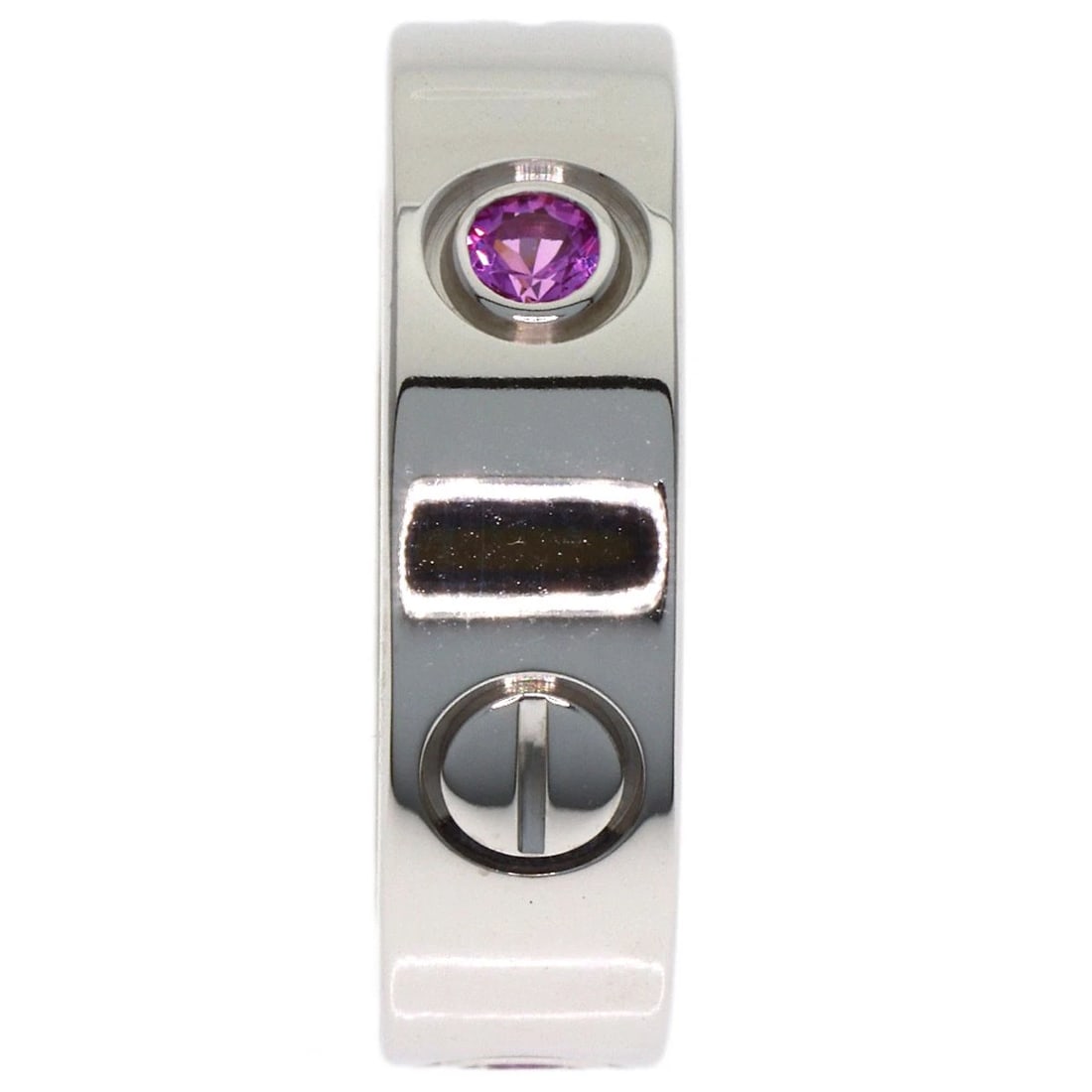 CARTIER LOVE RING HALF PINK SAPPHIRE RING K18 WHITE GOLD: CARTIER Love ring half pink sapphire Ring K18 White Gold Brand: CARTIER Type/Style: Ring Material: K18 White Gold, Main Stone Sapphire Color: Silver Size: 5(US) Accessories: None Accessori