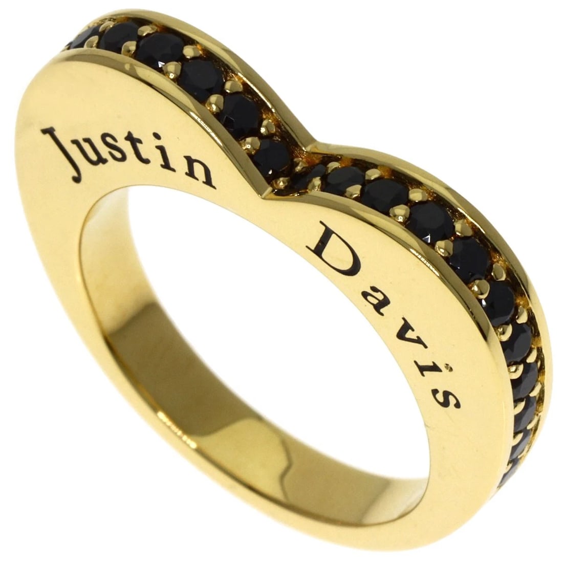 JUSTIN DAVIS HEART BLACK DIAMOND RING K18 YELLOW GOLD: Justin Davis Heart Black Diamond Ring K18 Yellow Gold Brand: Justin Davis Type/Style: Ring Material: K18 Yellow Gold, Main Stone Natural Color: Gold Size: 7(US) Accessories: None Accessories Notice: