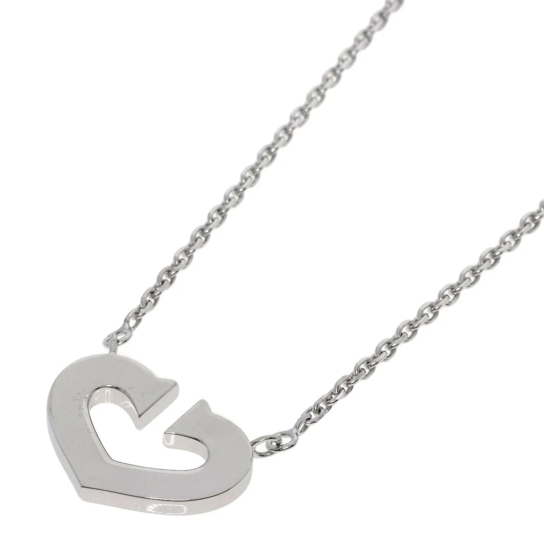 CARTIER HEART NECKLACE K18 WHITE GOLD: CARTIER heart Necklace K18 White Gold Brand: CARTIER Type/Style: Necklace Material: K18 White Gold, Color: Silver Size: Chain Length:15.7inch/40cm Chain Width:0.6inch/1.5mm Top Size:0.5inch/12.5x16.8x