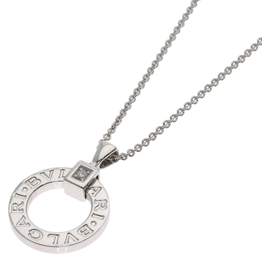 BVLGARI DOUBLE LOGO DIAMOND NECKLACE K18 WHITE GOLD (1 of 3)