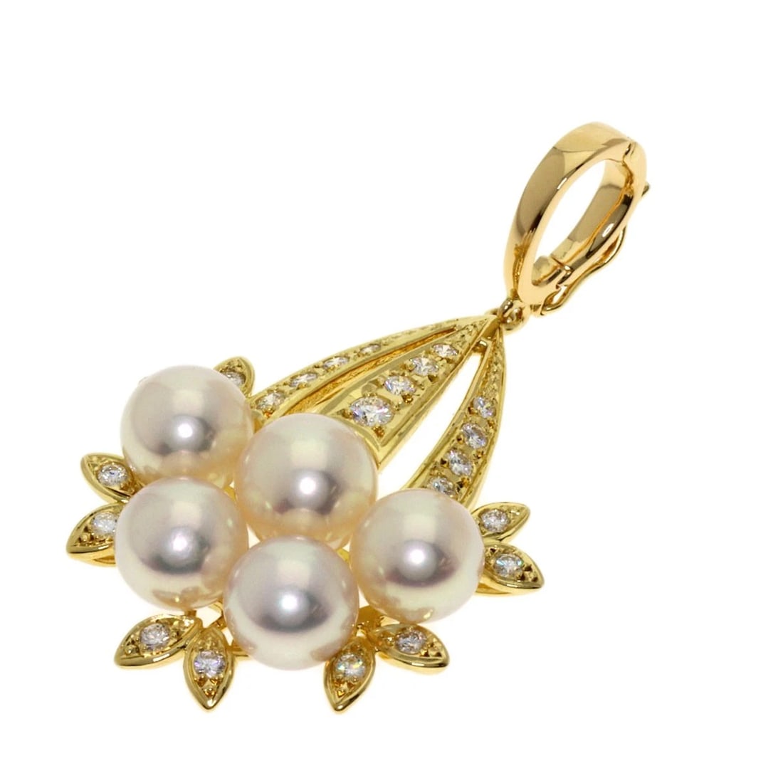 MIKIMOTO PEARL DIAMOND PENDANT TOP K18 YELLOW GOLD: MIKIMOTO Pearl Diamond Pendant top K18 Yellow Gold Brand: MIKIMOTO Type/Style: Pendant top Material: K18 Yellow Gold, Color: Gold Size: Stone Size:0.3inch/6.5-7mm Top Size:1.2inch/30.4x24.3x8.1mm Leng