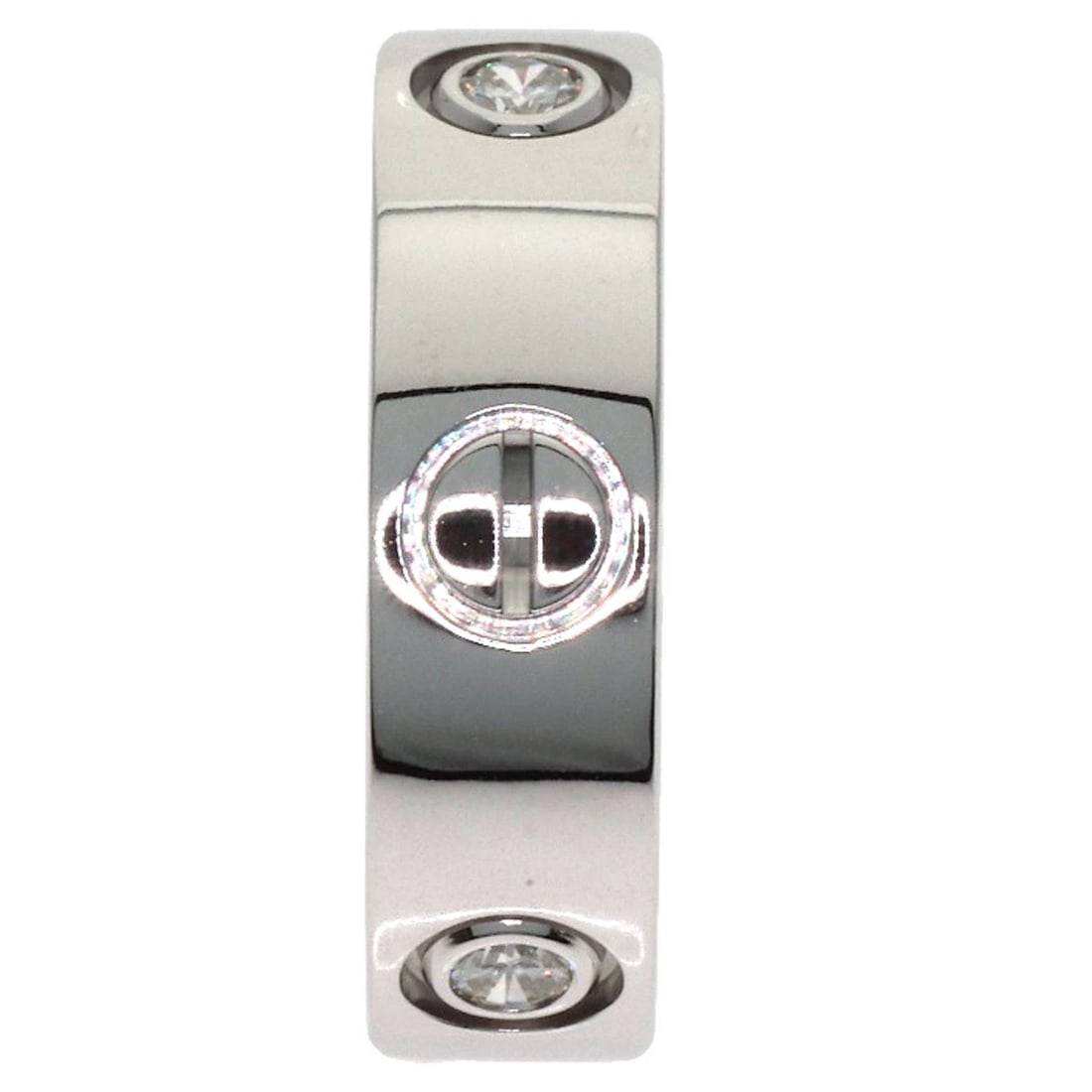 CARTIER LOVE RING HALF DIAMOND RING K18 WHITE GOLD: CARTIER love ring half diamond Ring K18 White Gold Brand: CARTIER Type/Style: Ring Material: K18 White Gold, Main Stone Natural Color: Silver Size: 5(US) Accessories: None Accessories Noti