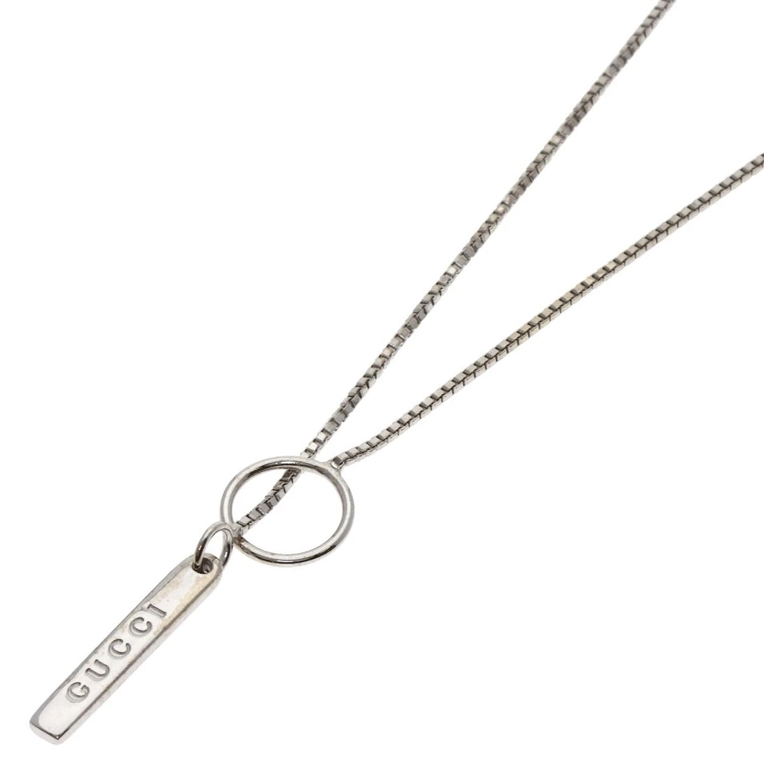 GUCCI NECKLACE K18 WHITE GOLD: GUCCI Necklace K18 White Gold Brand: GUCCI Type/Style: Necklace Material: K18 White Gold, Color: Silver Size: Chain Width:0.4inch/1.1mm Top Size:0.8inch/19.6x3x1.4mm Length:21.3inch/54cm Accessori