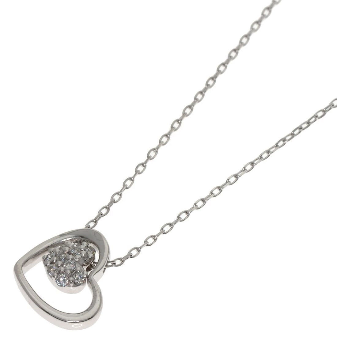 PONTE VECCHIO HEART DIAMOND NECKLACE K18 WHITE GOLD: Ponte Vecchio Heart Diamond Necklace K18 White Gold Brand: Ponte Vecchio Type/Style: Necklace Material: K18 White Gold, Color: Silver Size: Chain Length:15.6inch/39.5cm Chain Width:0.4inch/0.9mm Top S