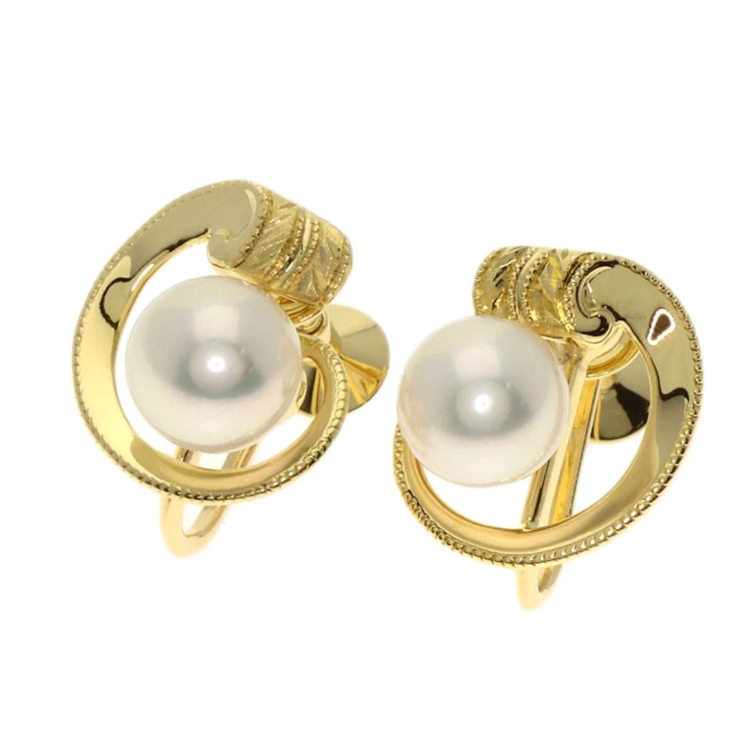 MIKIMOTO PEARL EARRING K18 YELLOW GOLD: MIKIMOTO Pearl Earring K18 Yellow Gold Brand: MIKIMOTO Type/Style: Earring Material: K18 Yellow Gold, Color: Gold Size: Stone Size:0.3inch/6.7mm Top Size:0.5inch/13.3x11.9mm Accessories: None