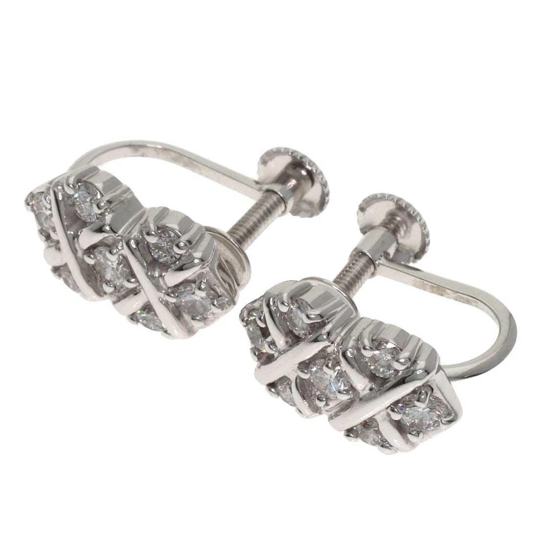DIAMOND EARRING K18 WHITE GOLD: Diamond Earring K18 White Gold Brand: SELECT JEWELRY Type/Style: Earring Material: K18 White Gold, Color: Silver Size: Top Size:0.5inch/12.1x7mm Accessories: None Accessories Notice: When