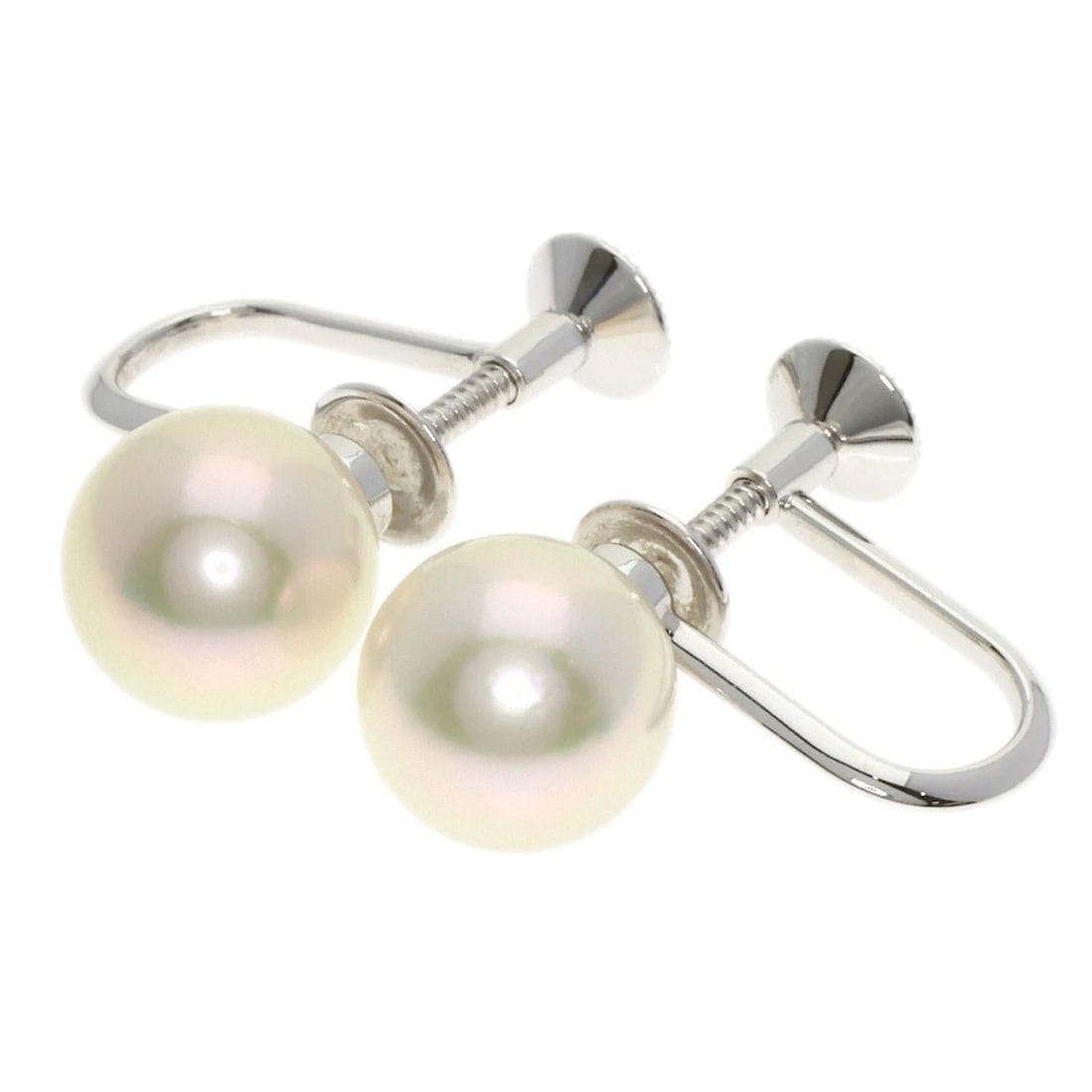 MIKIMOTO AKOYA PEARL PEARL EARRING K18 WHITE GOLD: MIKIMOTO Akoya pearl Pearl Earring K18 White Gold Brand: MIKIMOTO Type/Style: Earring Material: K18 White Gold, Main Stone Pearl Color: Silver Size: Stone Size:0.3inch/8.3mm Accessories: None