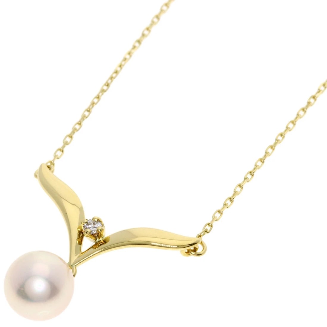 MIKIMOTO PEARL DIAMOND NECKLACE K18 YELLOW GOLD: MIKIMOTO Pearl Diamond Necklace K18 Yellow Gold Brand: MIKIMOTO Type/Style: Necklace Material: K18 Yellow Gold, Color: Gold Size: Chain Length:16.5inch/42cm Chain Width:0.3inch/0.8mm Top